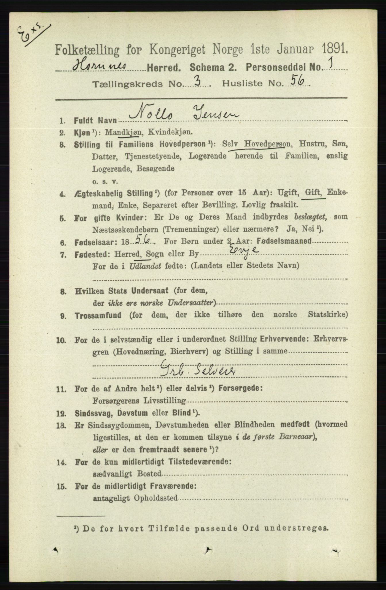 RA, Census 1891 for Nedenes amt: Gjenparter av personsedler for beslektede ektefeller, menn, 1891, p. 976