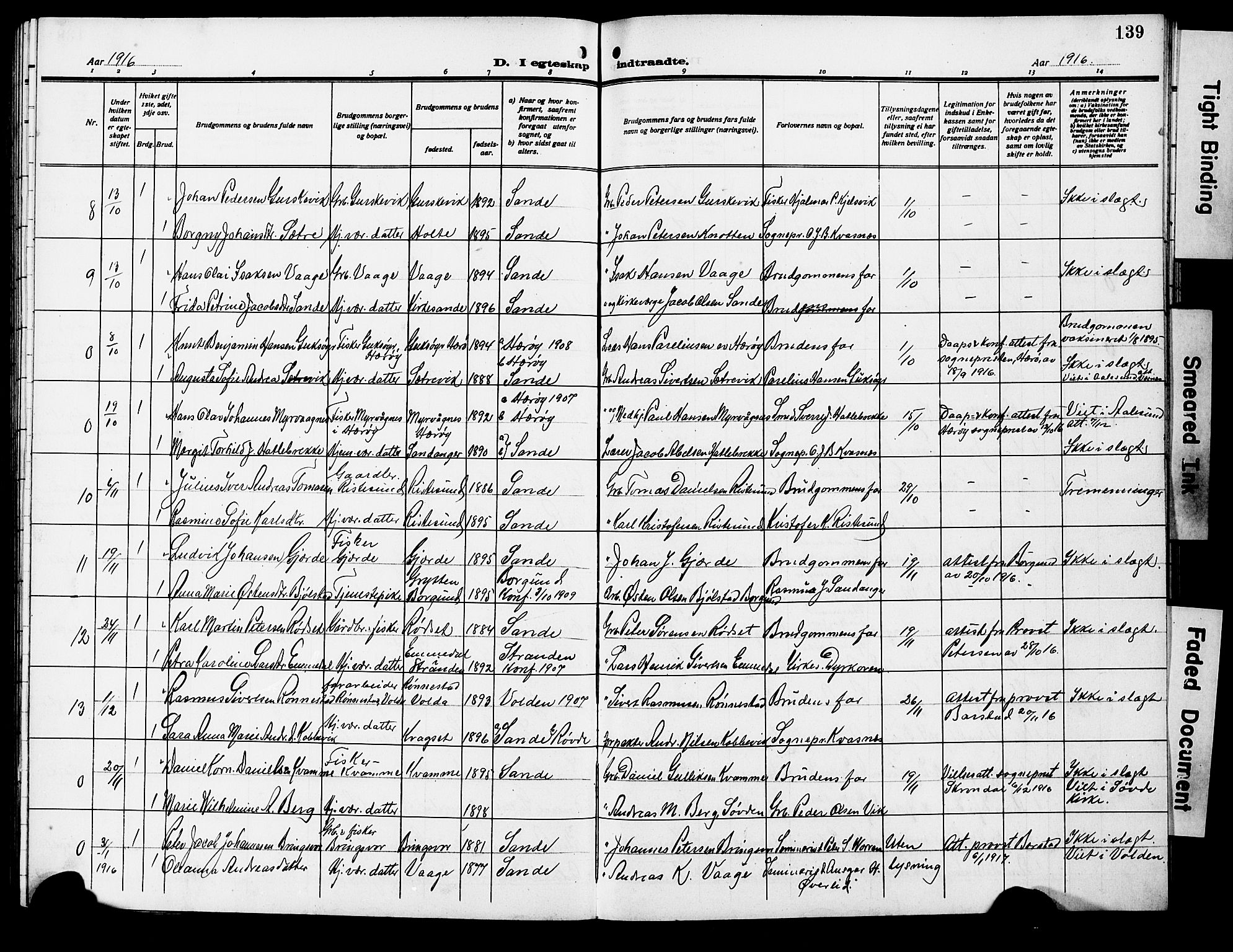 Ministerialprotokoller, klokkerbøker og fødselsregistre - Møre og Romsdal, AV/SAT-A-1454/503/L0050: Parish register (copy) no. 503C05, 1909-1922, p. 139