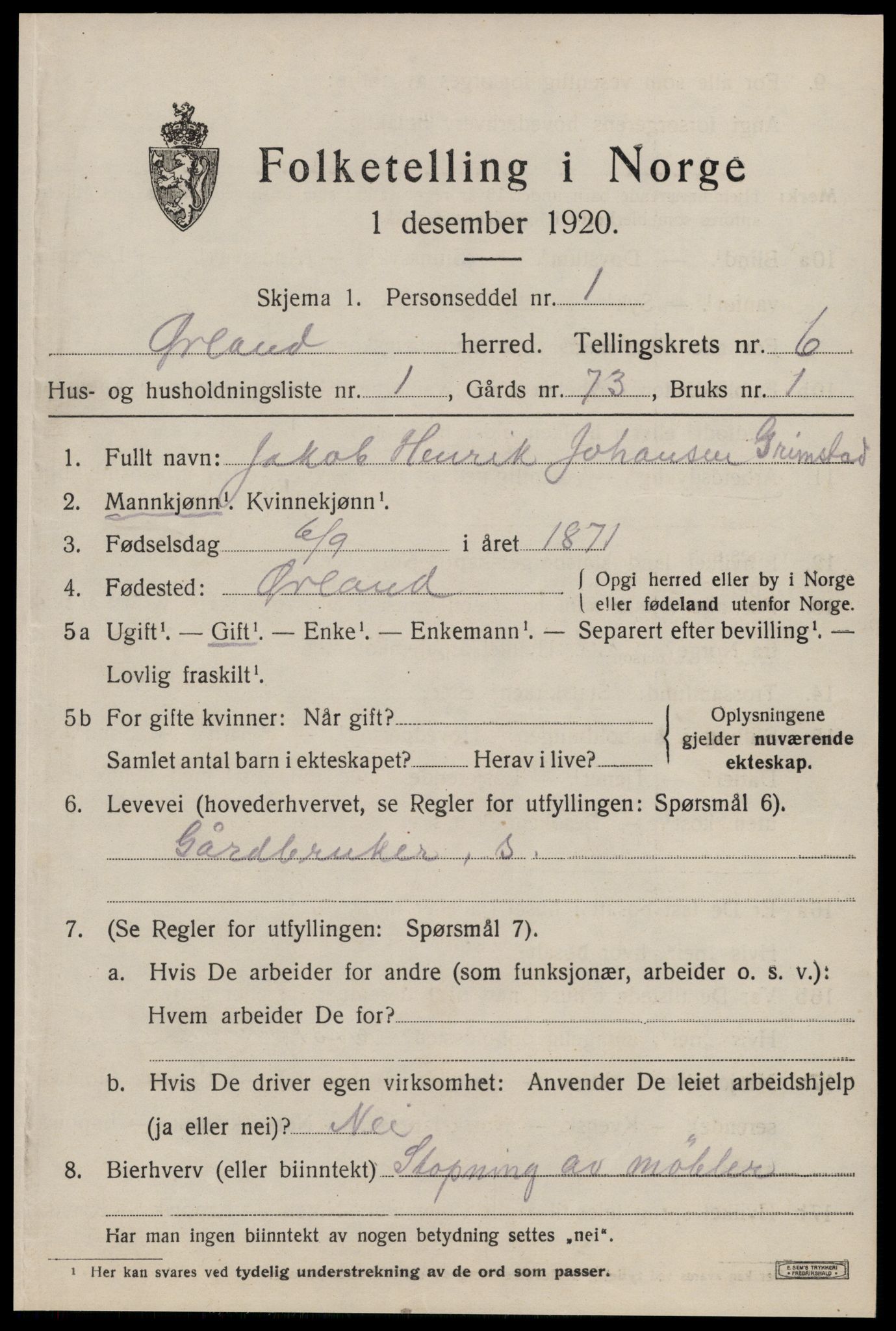 SAT, 1920 census for Ørland, 1920, p. 4935