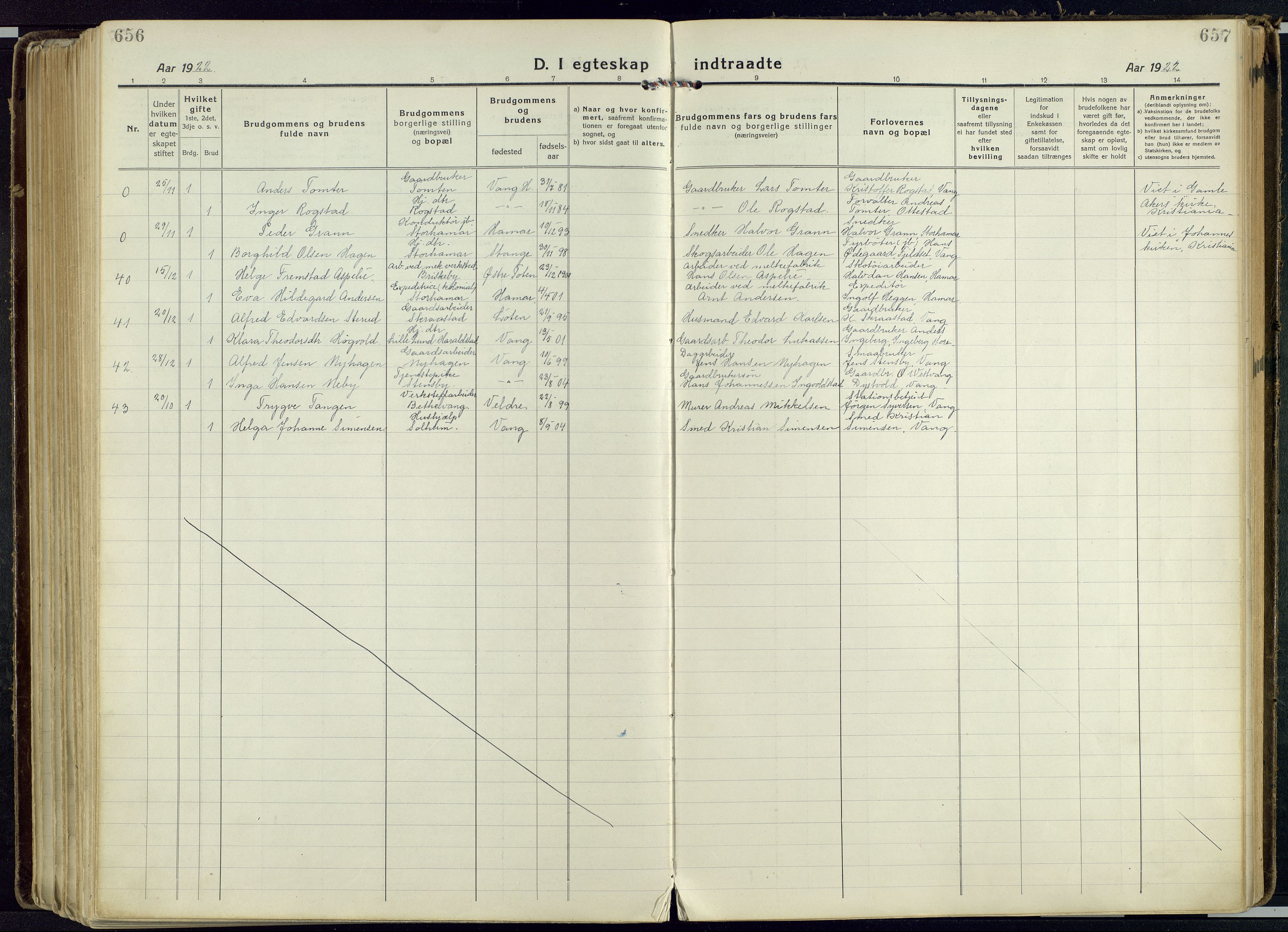 Vang prestekontor, Hedmark, AV/SAH-PREST-008/H/Ha/Haa/L0022: Parish register (official) no. 22, 1918-1944, p. 656-657