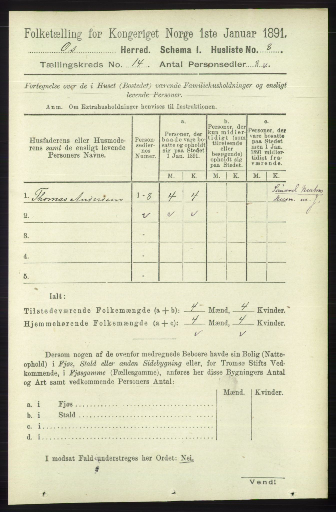 RA, 1891 census for 1243 Os, 1891, p. 3065