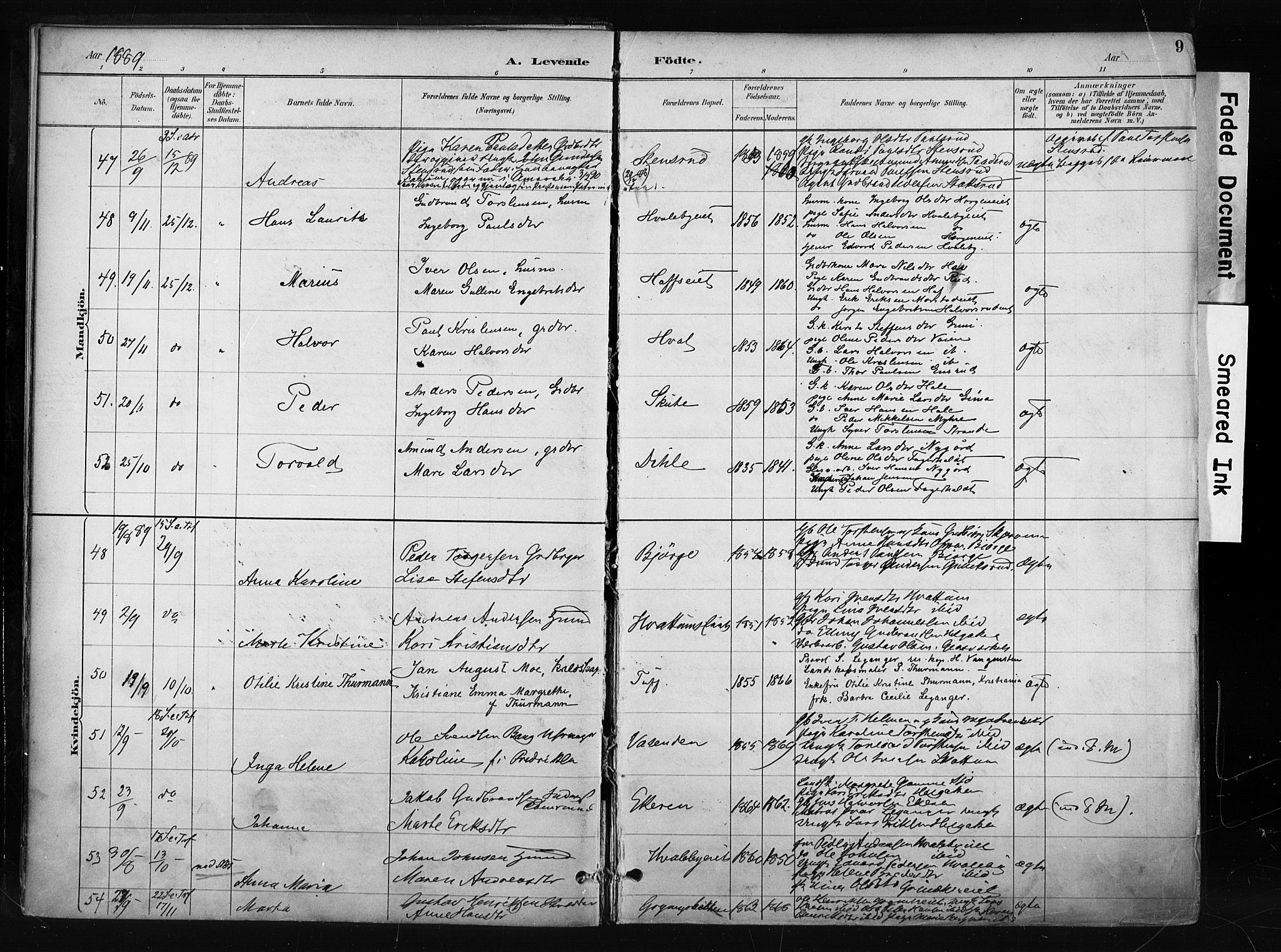 Gran prestekontor, SAH/PREST-112/H/Ha/Haa/L0017: Parish register (official) no. 17, 1889-1897, p. 9