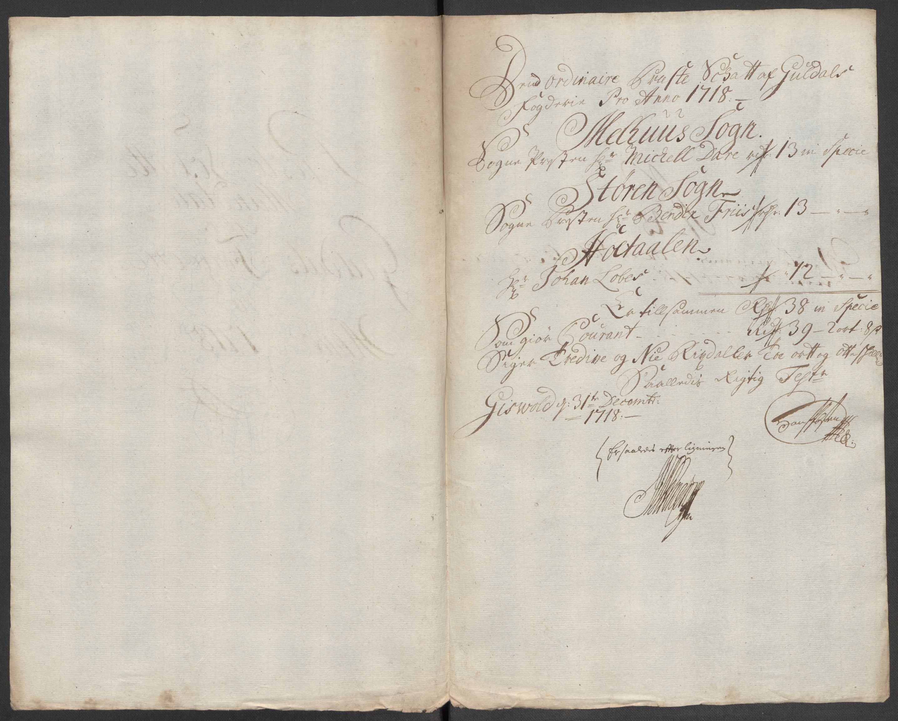 Rentekammeret inntil 1814, Reviderte regnskaper, Fogderegnskap, RA/EA-4092/R60/L3972: Fogderegnskap Orkdal og Gauldal, 1718, p. 22