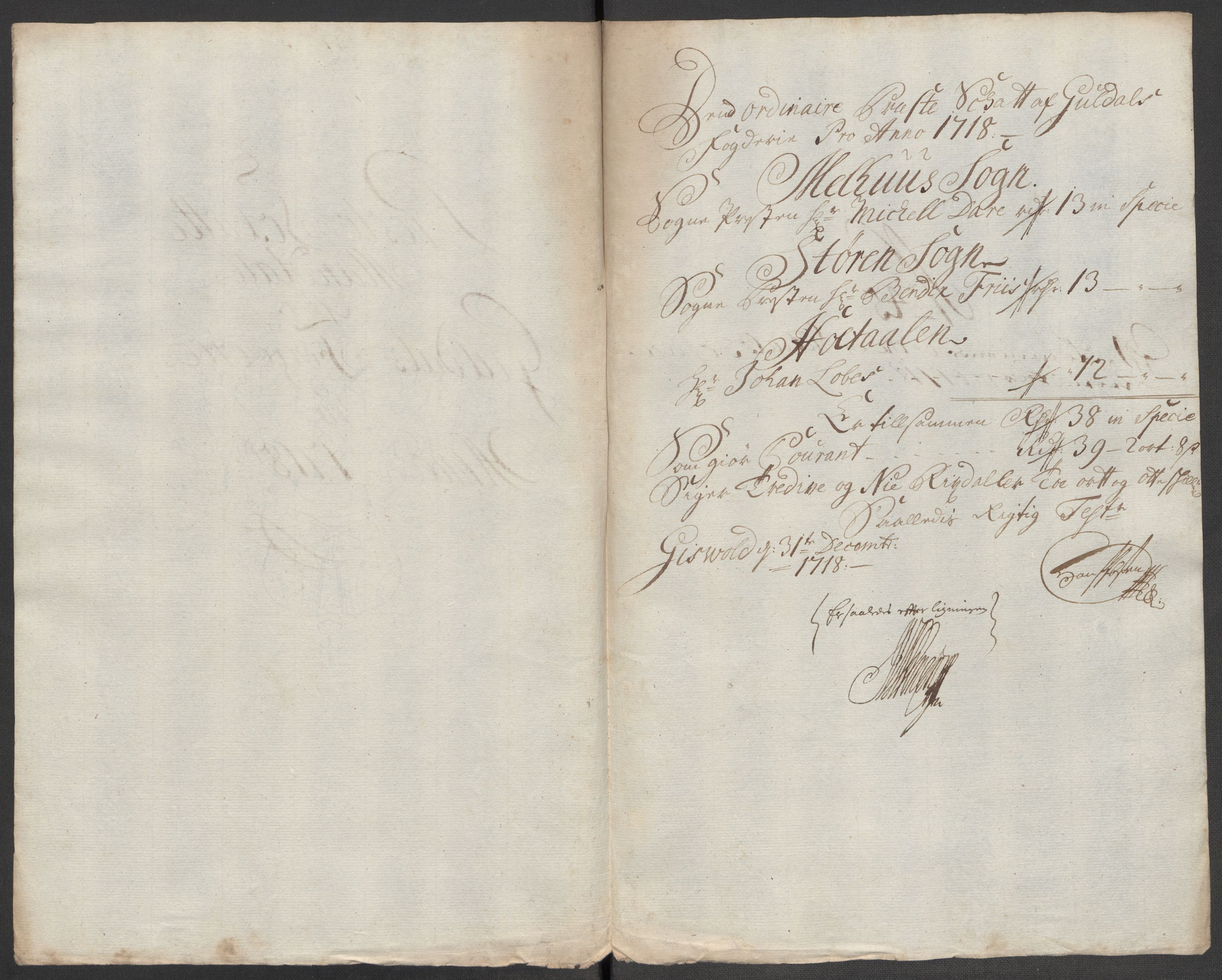 Rentekammeret inntil 1814, Reviderte regnskaper, Fogderegnskap, AV/RA-EA-4092/R60/L3972: Fogderegnskap Orkdal og Gauldal, 1718, p. 22