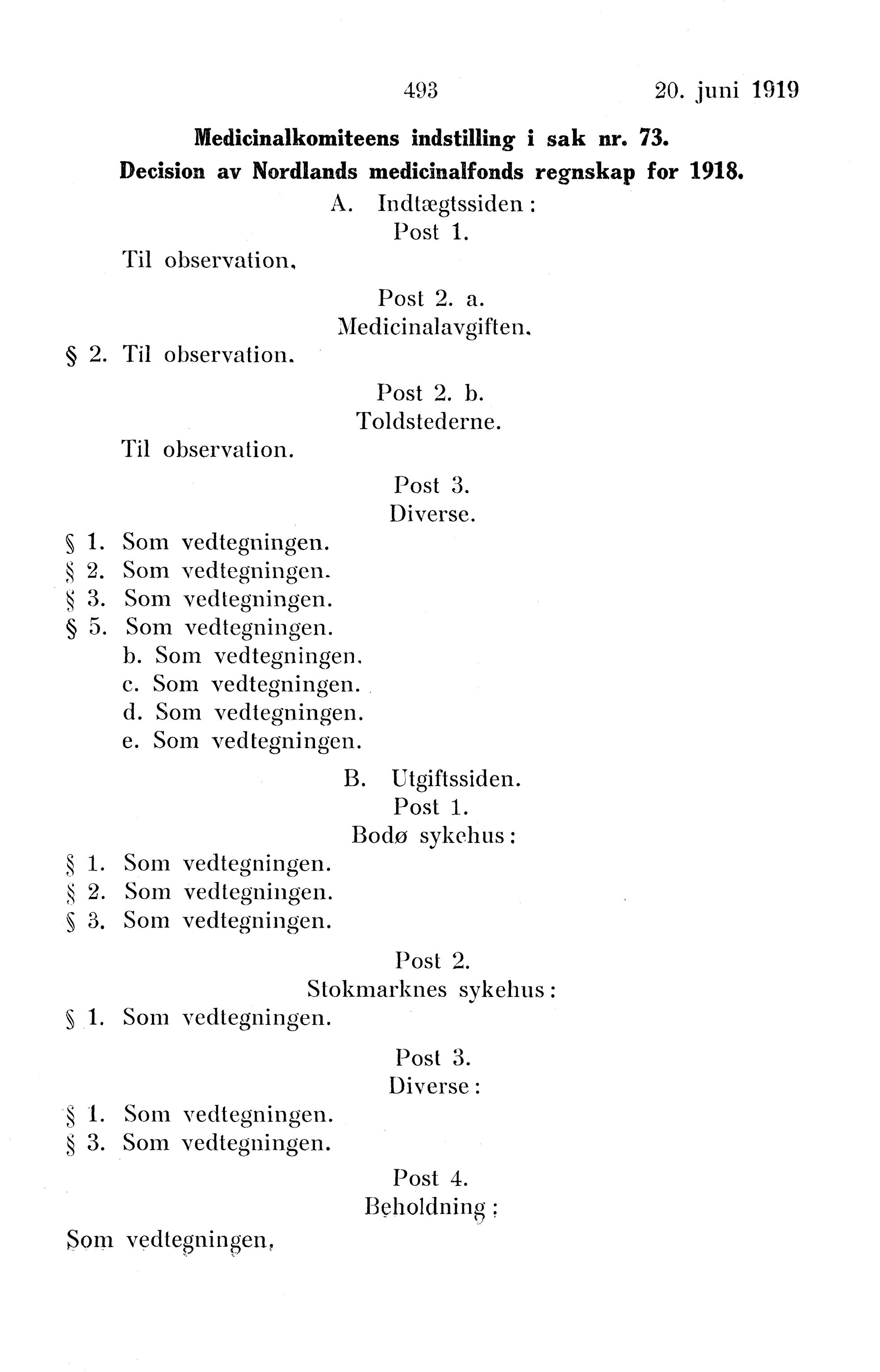 Nordland Fylkeskommune. Fylkestinget, AIN/NFK-17/176/A/Ac/L0042: Fylkestingsforhandlinger 1919, 1919