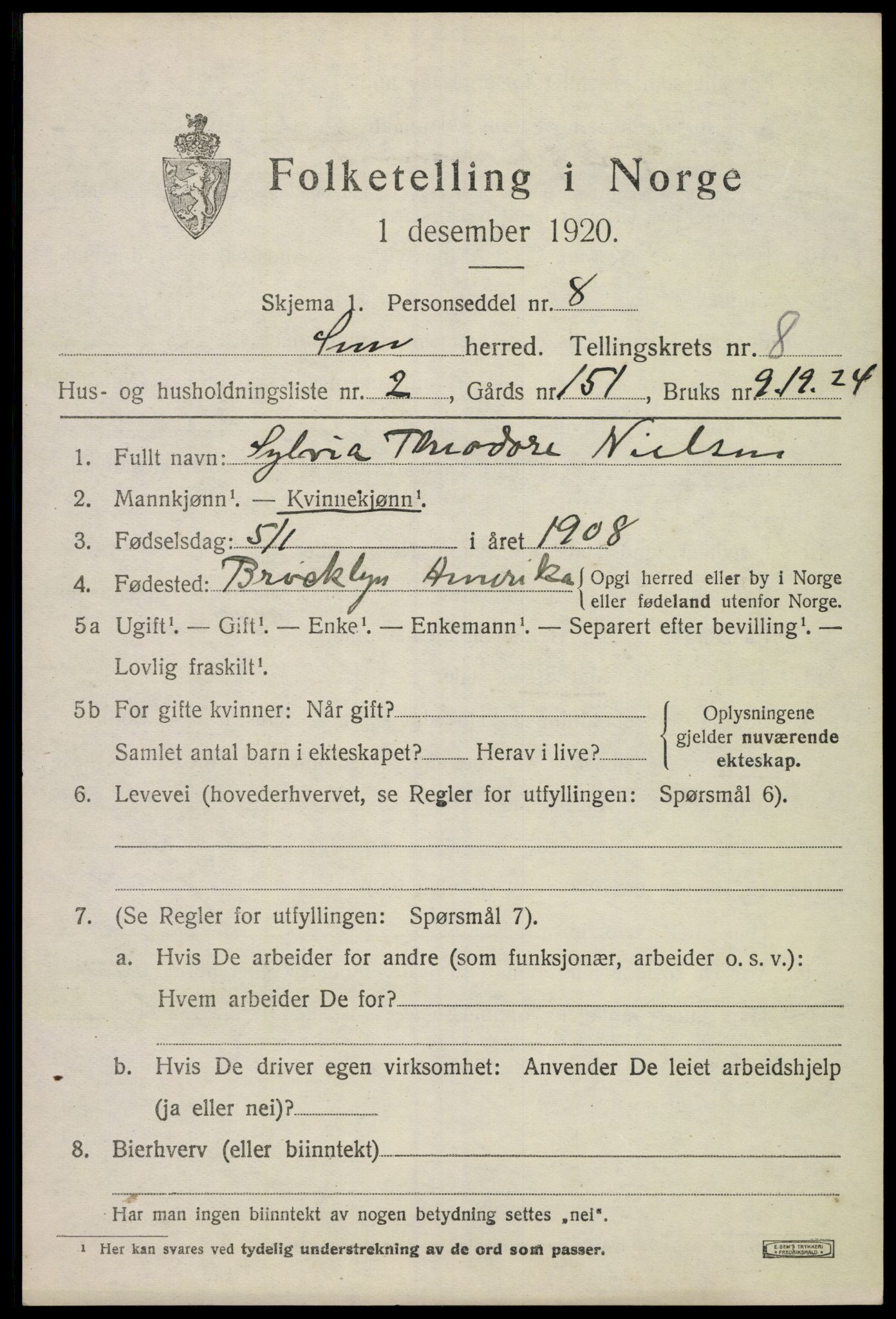 SAKO, 1920 census for Sem, 1920, p. 11217