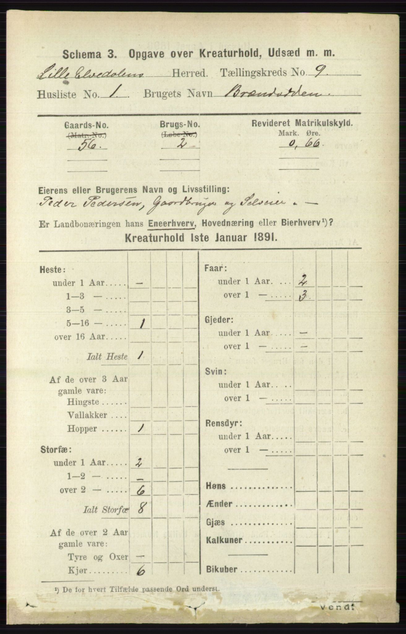 RA, 1891 census for 0438 Lille Elvedalen, 1891, p. 4650