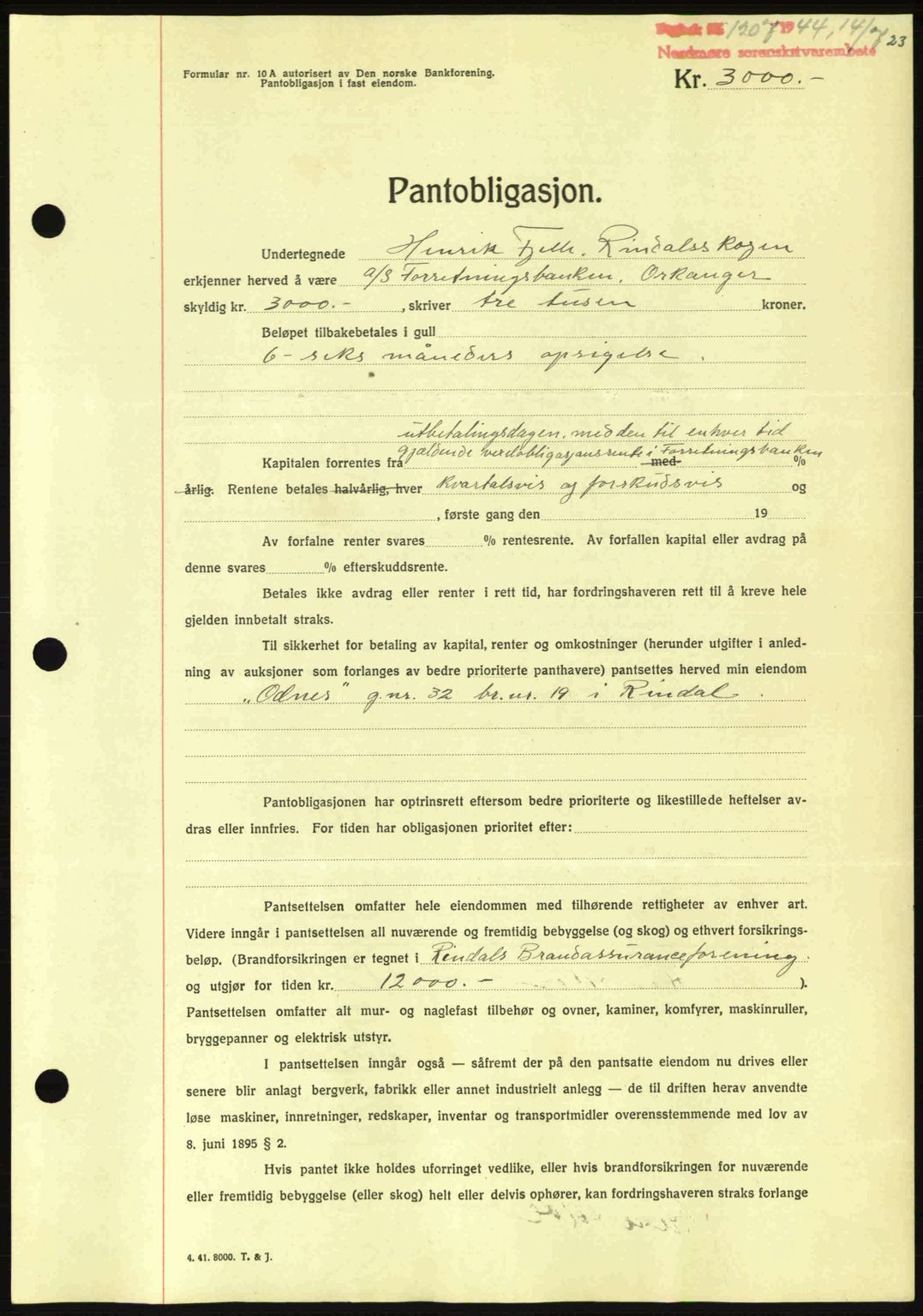 Nordmøre sorenskriveri, AV/SAT-A-4132/1/2/2Ca: Mortgage book no. B92, 1944-1945, Diary no: : 1207/1944