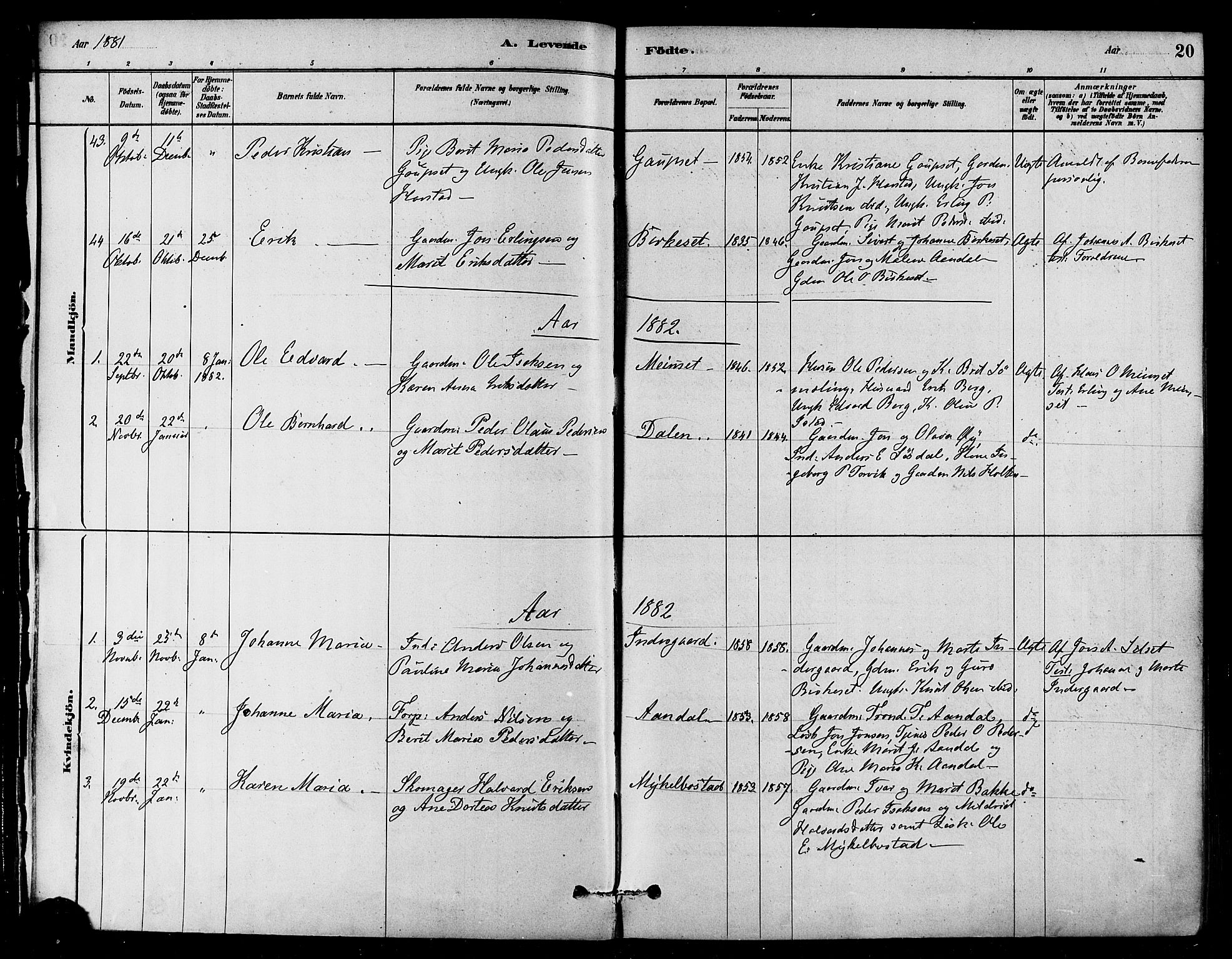 Ministerialprotokoller, klokkerbøker og fødselsregistre - Møre og Romsdal, SAT/A-1454/584/L0967: Parish register (official) no. 584A07, 1879-1894, p. 20