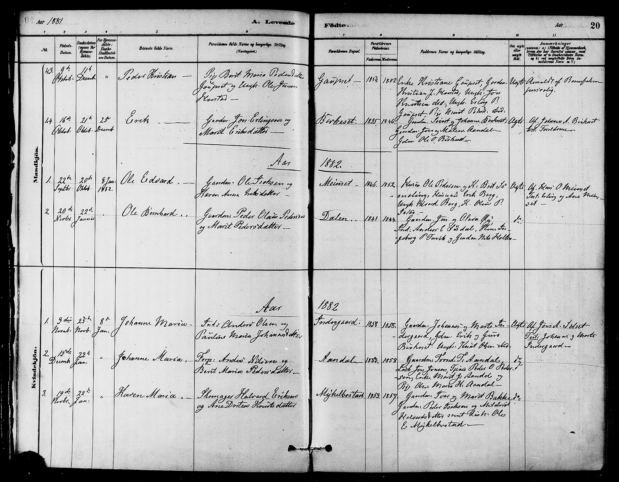 Ministerialprotokoller, klokkerbøker og fødselsregistre - Møre og Romsdal, AV/SAT-A-1454/584/L0967: Parish register (official) no. 584A07, 1879-1894, p. 20