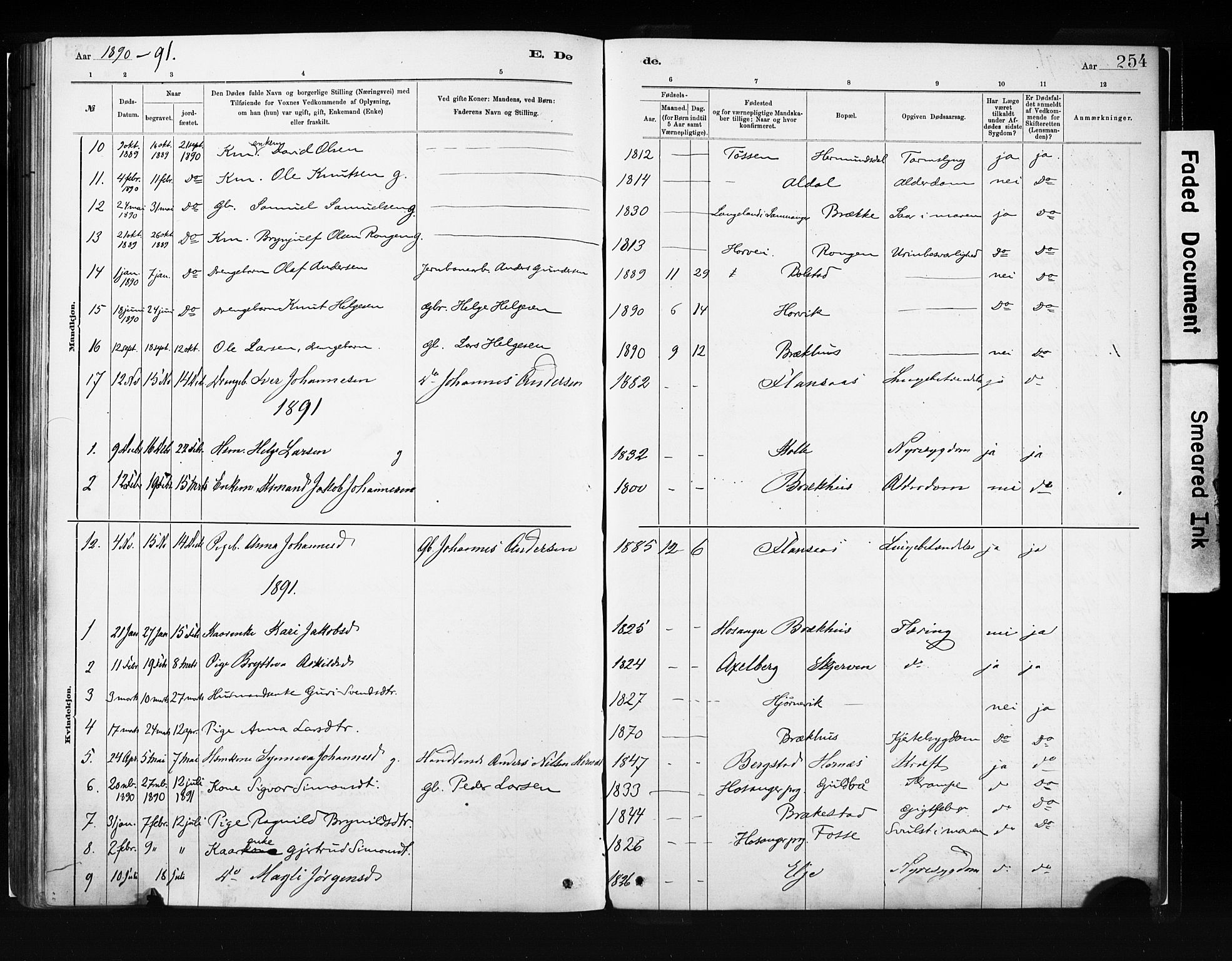 Evanger sokneprestembete, SAB/A-99924: Parish register (official) no. A 1, 1877-1899, p. 254