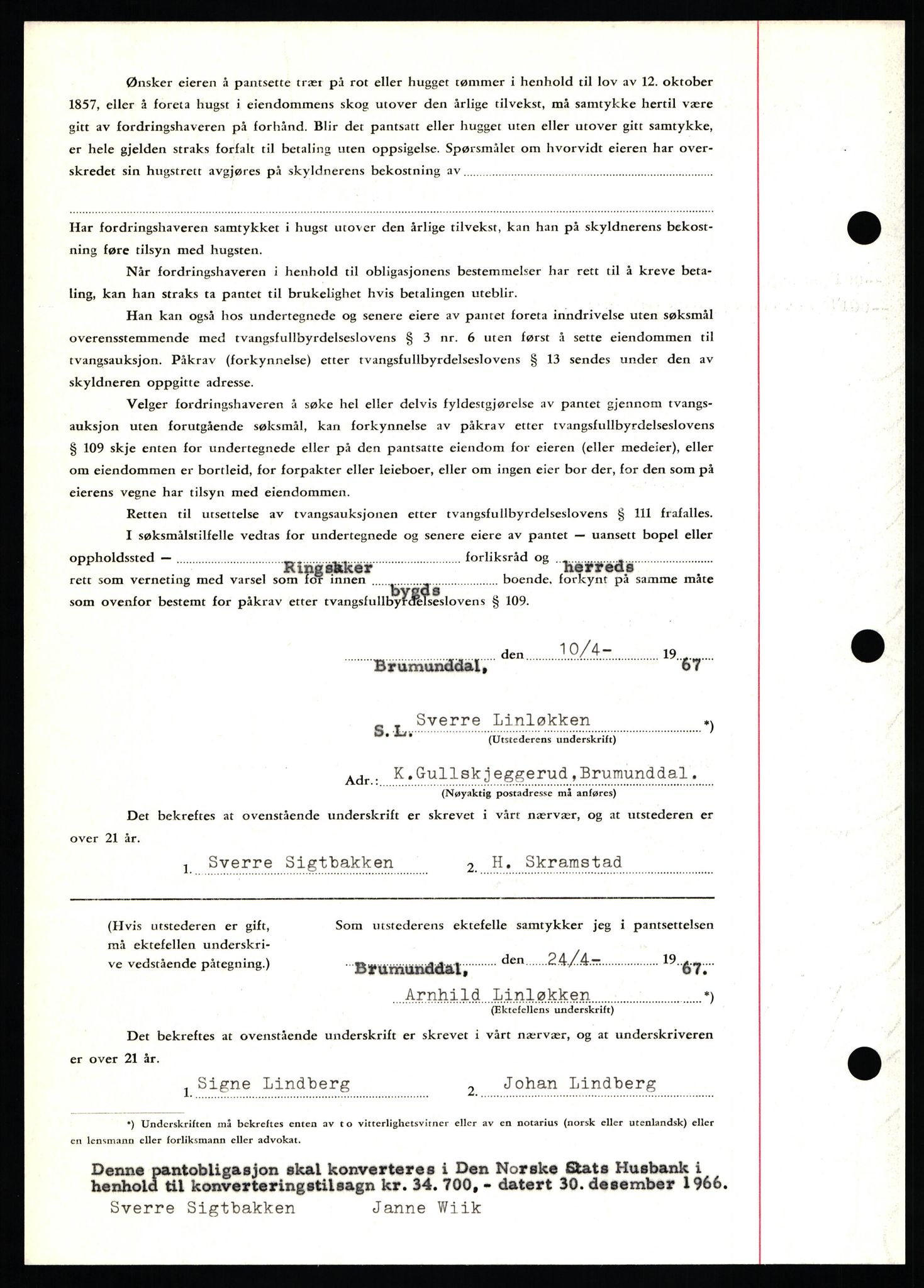 Nord-Hedmark sorenskriveri, SAH/TING-012/H/Hb/Hbf/L0071: Mortgage book no. B71, 1967-1967, Diary no: : 1806/1967