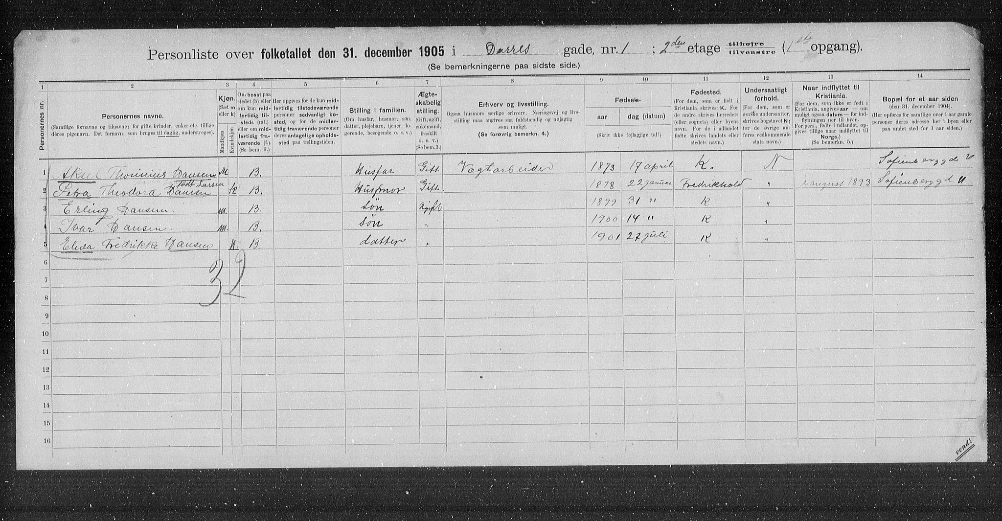 OBA, Municipal Census 1905 for Kristiania, 1905, p. 7965