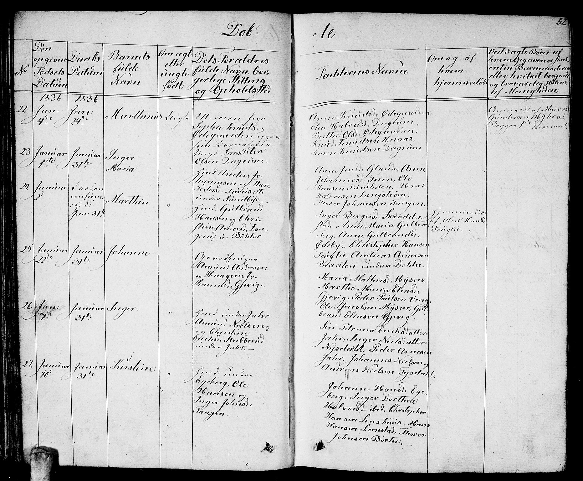 Enebakk prestekontor Kirkebøker, AV/SAO-A-10171c/G/Ga/L0003: Parish register (copy) no. I 3, 1833-1849, p. 52