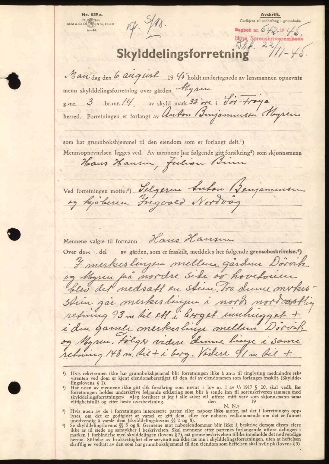 Hitra sorenskriveri, AV/SAT-A-0018/2/2C/2Ca: Mortgage book no. A2, 1943-1945, Diary no: : 542/1945