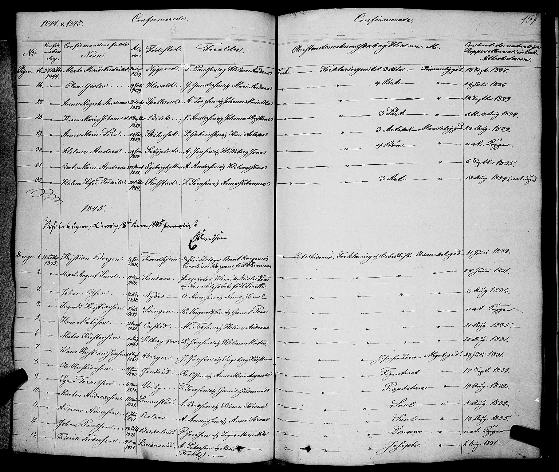 Skiptvet prestekontor Kirkebøker, AV/SAO-A-20009/F/Fa/L0006: Parish register (official) no. 6, 1839-1860, p. 157