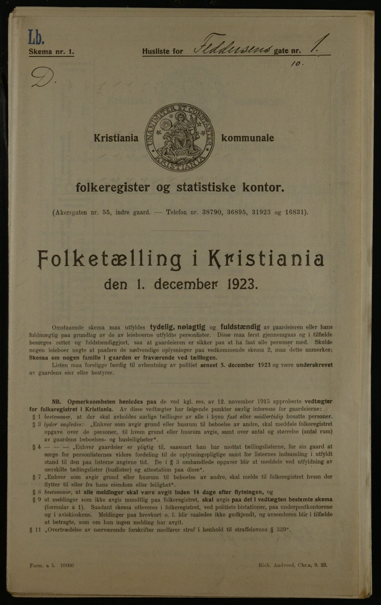 OBA, Municipal Census 1923 for Kristiania, 1923, p. 26975