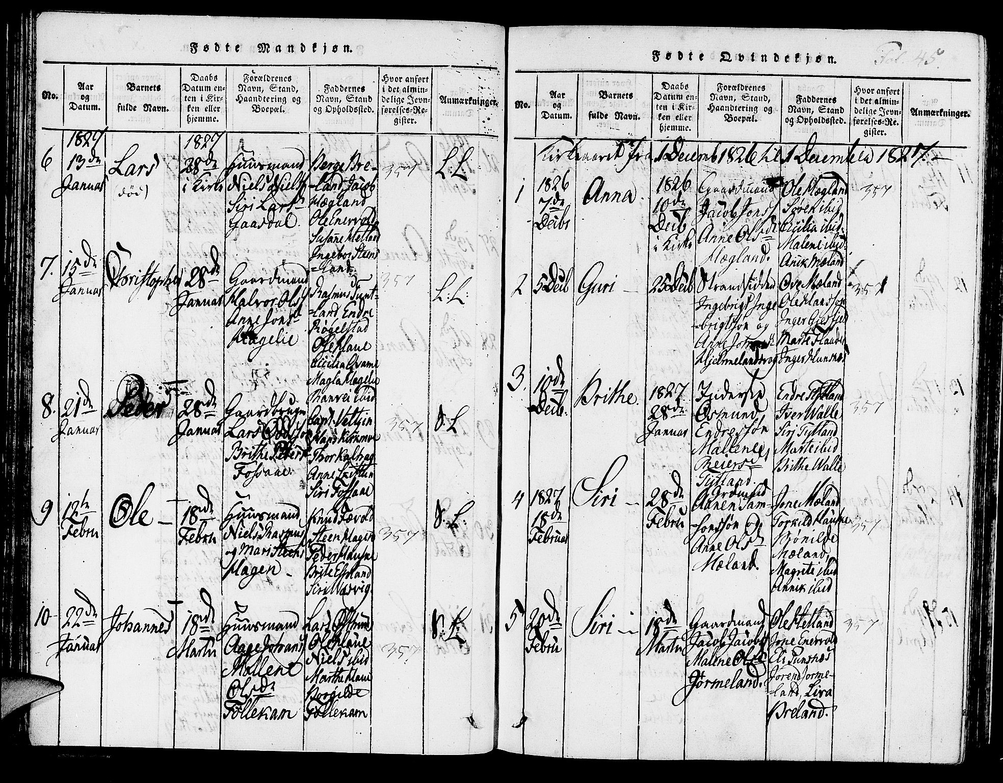 Hjelmeland sokneprestkontor, SAST/A-101843/01/IV/L0003: Parish register (official) no. A 3, 1816-1834, p. 45