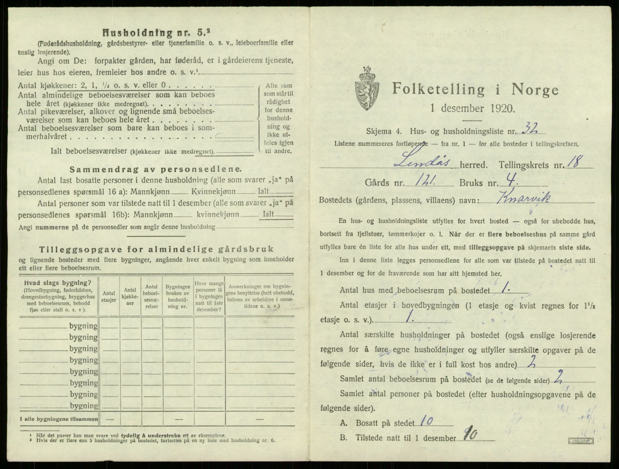 SAB, 1920 census for Lindås, 1920, p. 1338