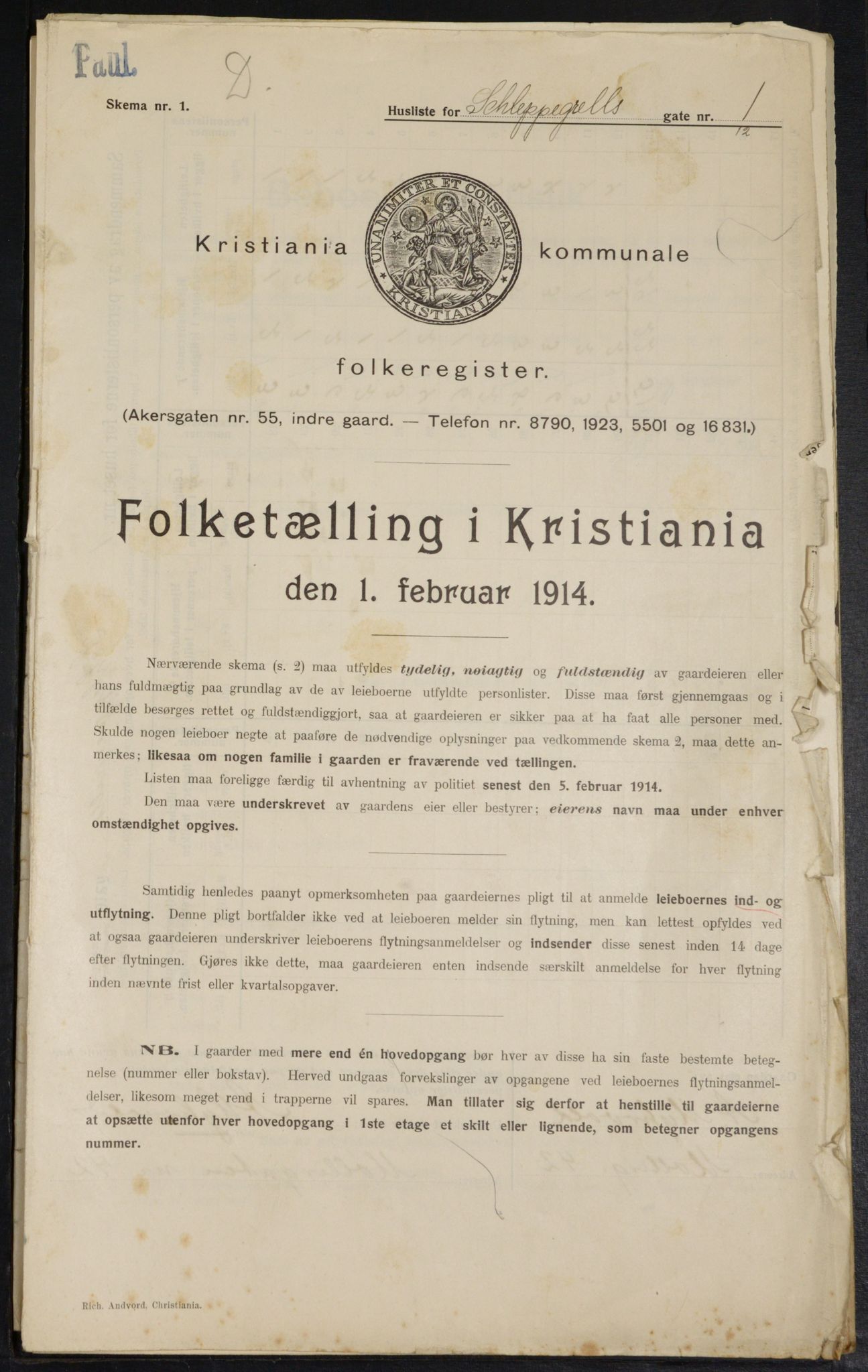 OBA, Municipal Census 1914 for Kristiania, 1914, p. 89385