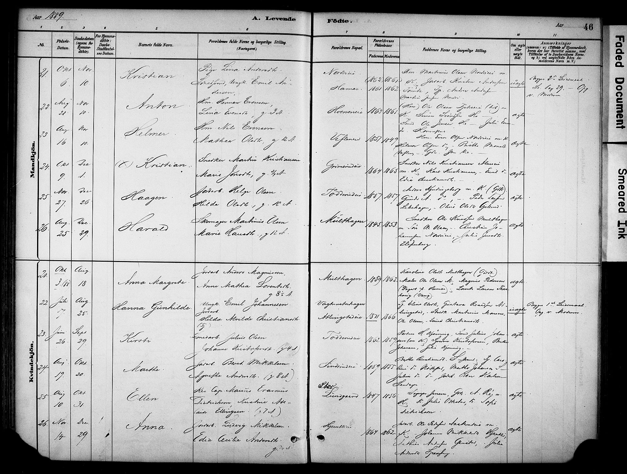 Stange prestekontor, AV/SAH-PREST-002/K/L0019: Parish register (official) no. 19, 1880-1891, p. 46