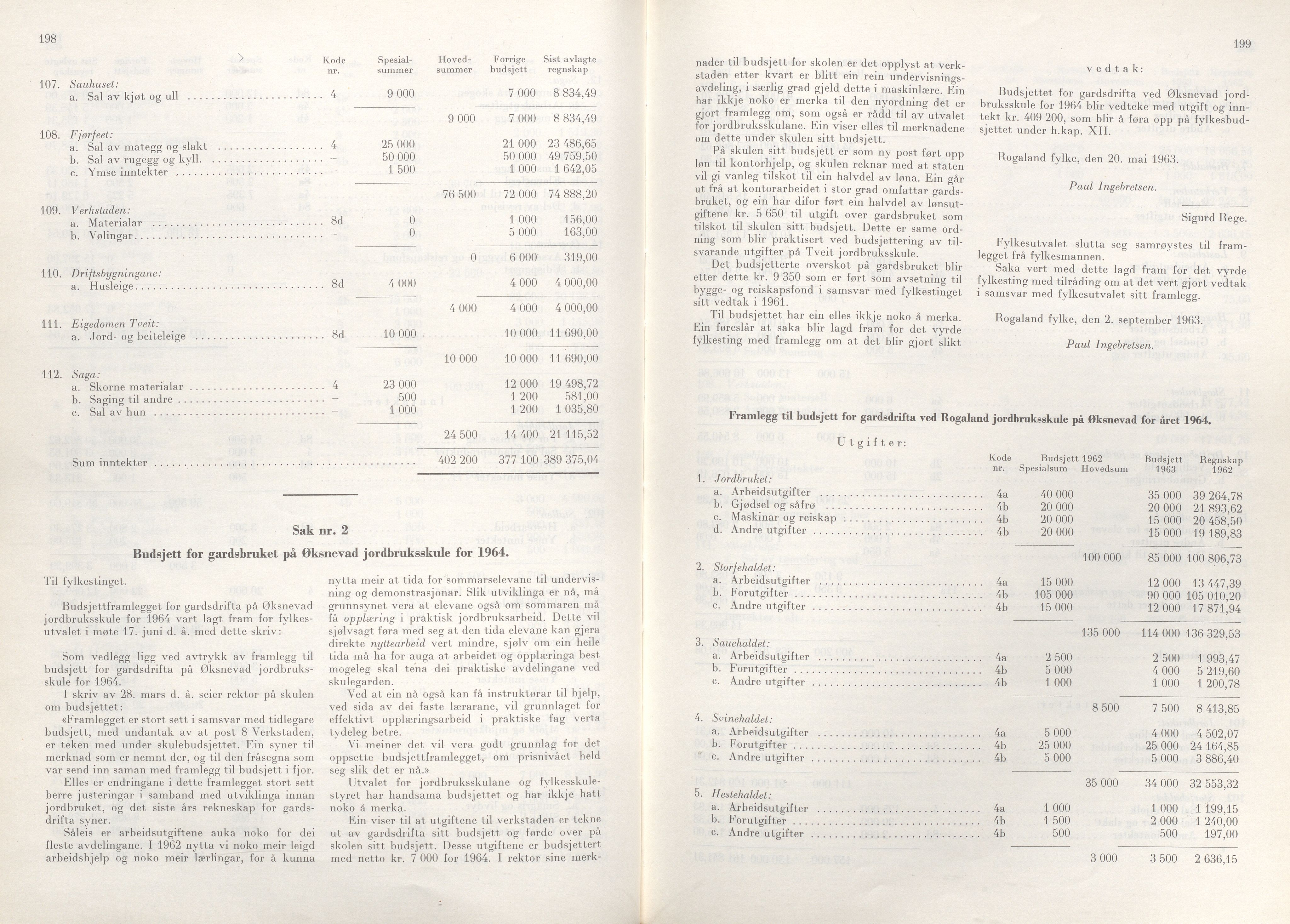 Rogaland fylkeskommune - Fylkesrådmannen , IKAR/A-900/A/Aa/Aaa/L0083: Møtebok , 1963, p. 198-199