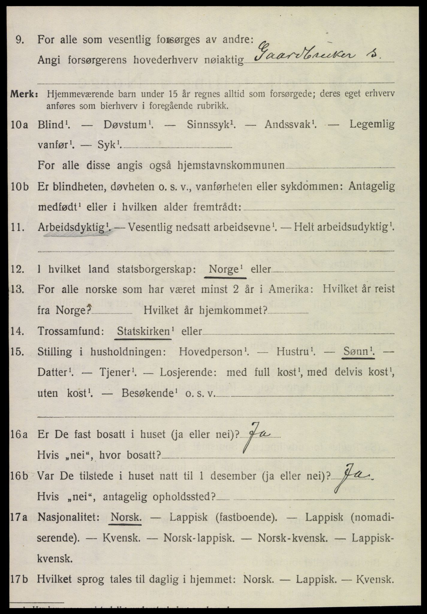 SAT, 1920 census for Snåsa, 1920, p. 1233