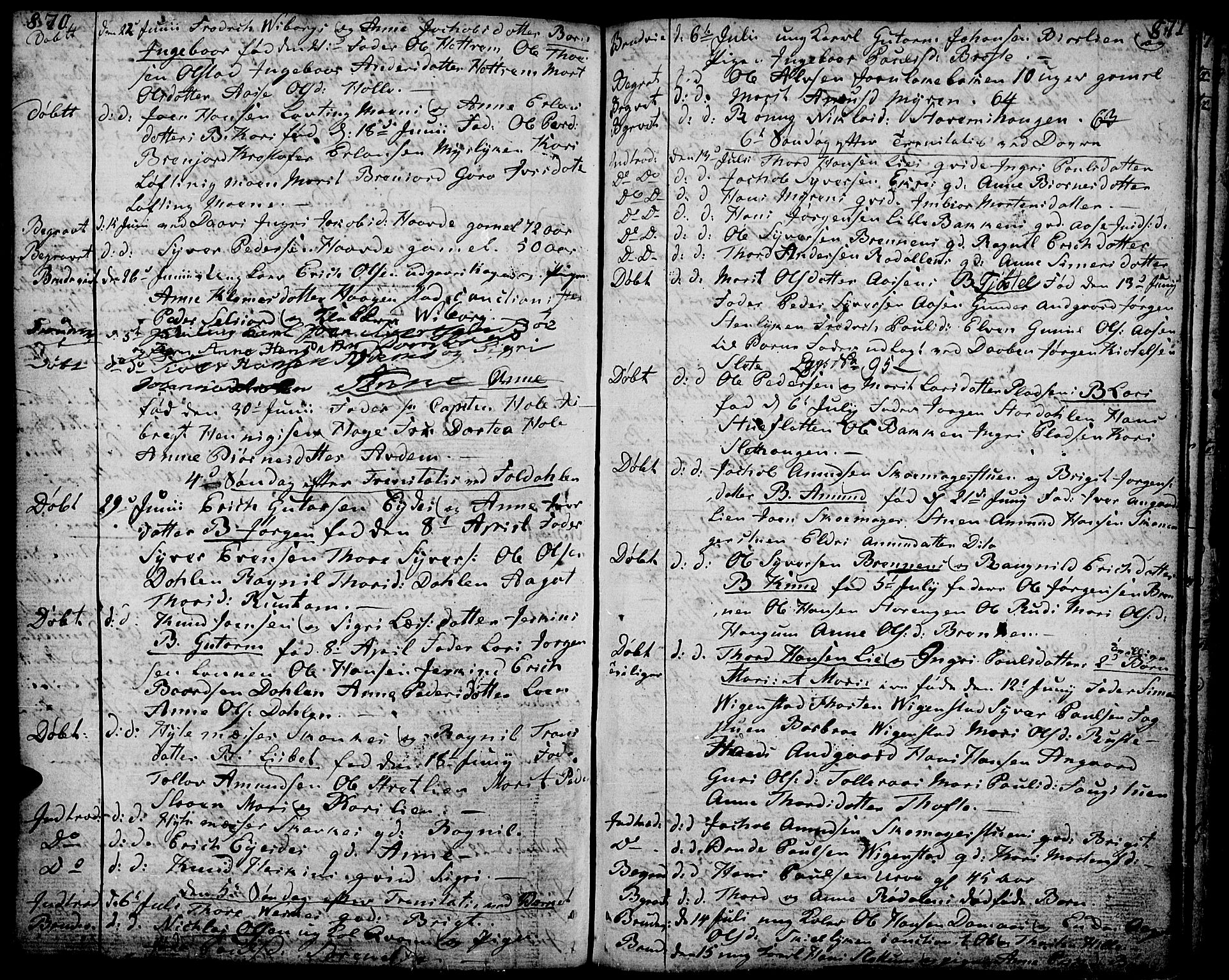 Lesja prestekontor, SAH/PREST-068/H/Ha/Haa/L0003: Parish register (official) no. 3, 1777-1819, p. 870-871