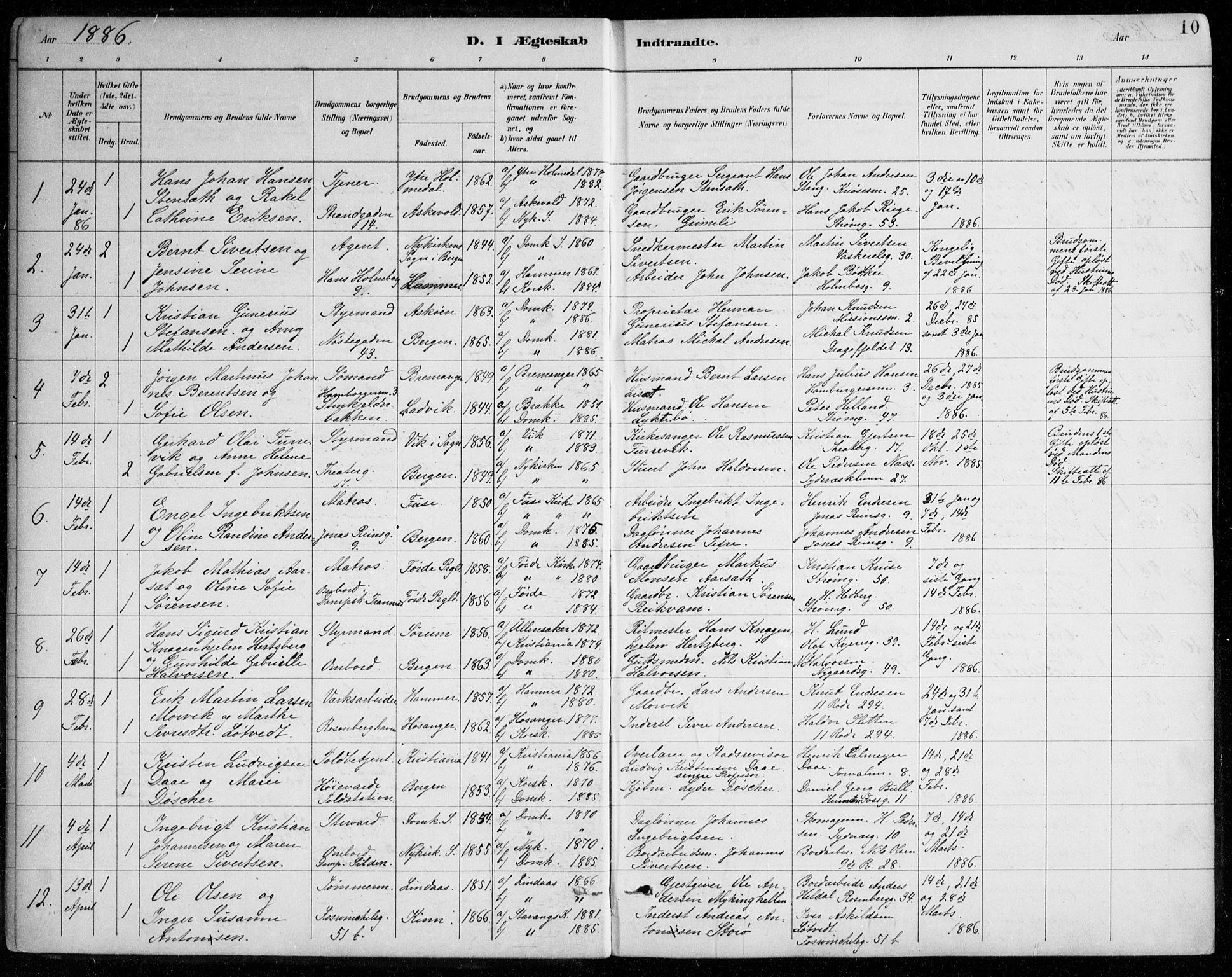 Johanneskirken sokneprestembete, SAB/A-76001/H/Haa/L0012: Parish register (official) no. D 1, 1885-1912, p. 10