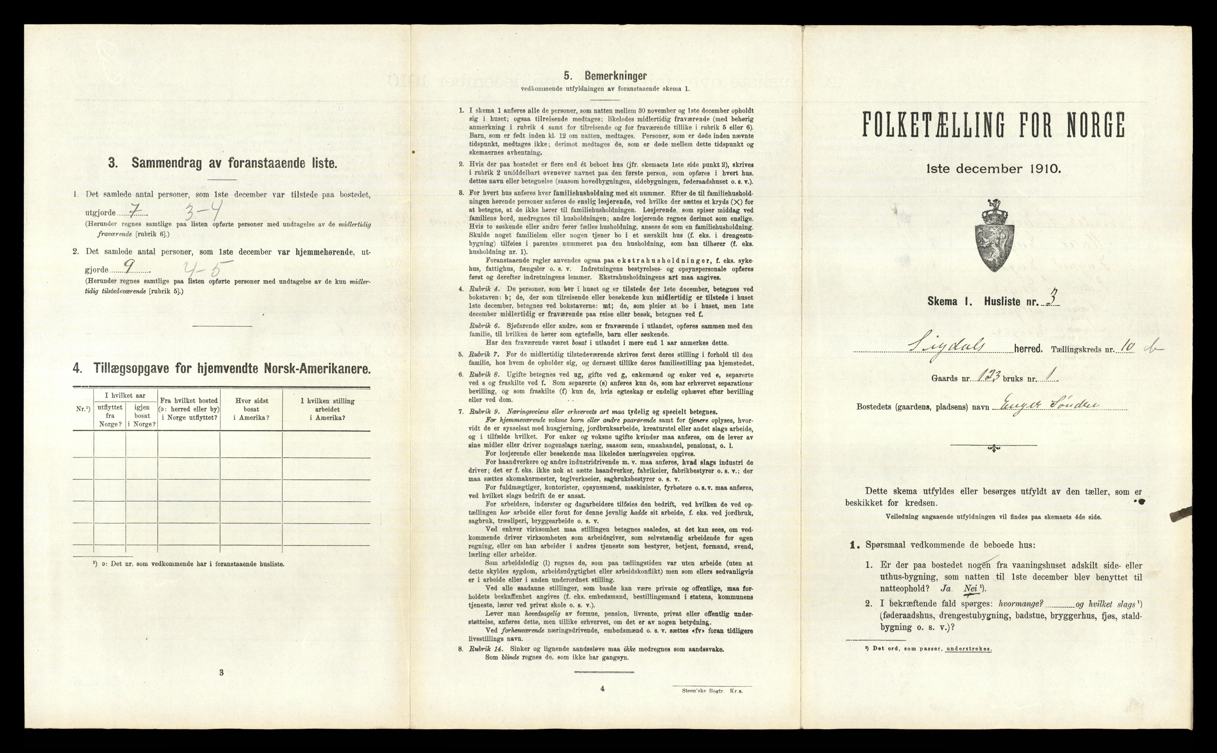 RA, 1910 census for Sigdal, 1910, p. 1078