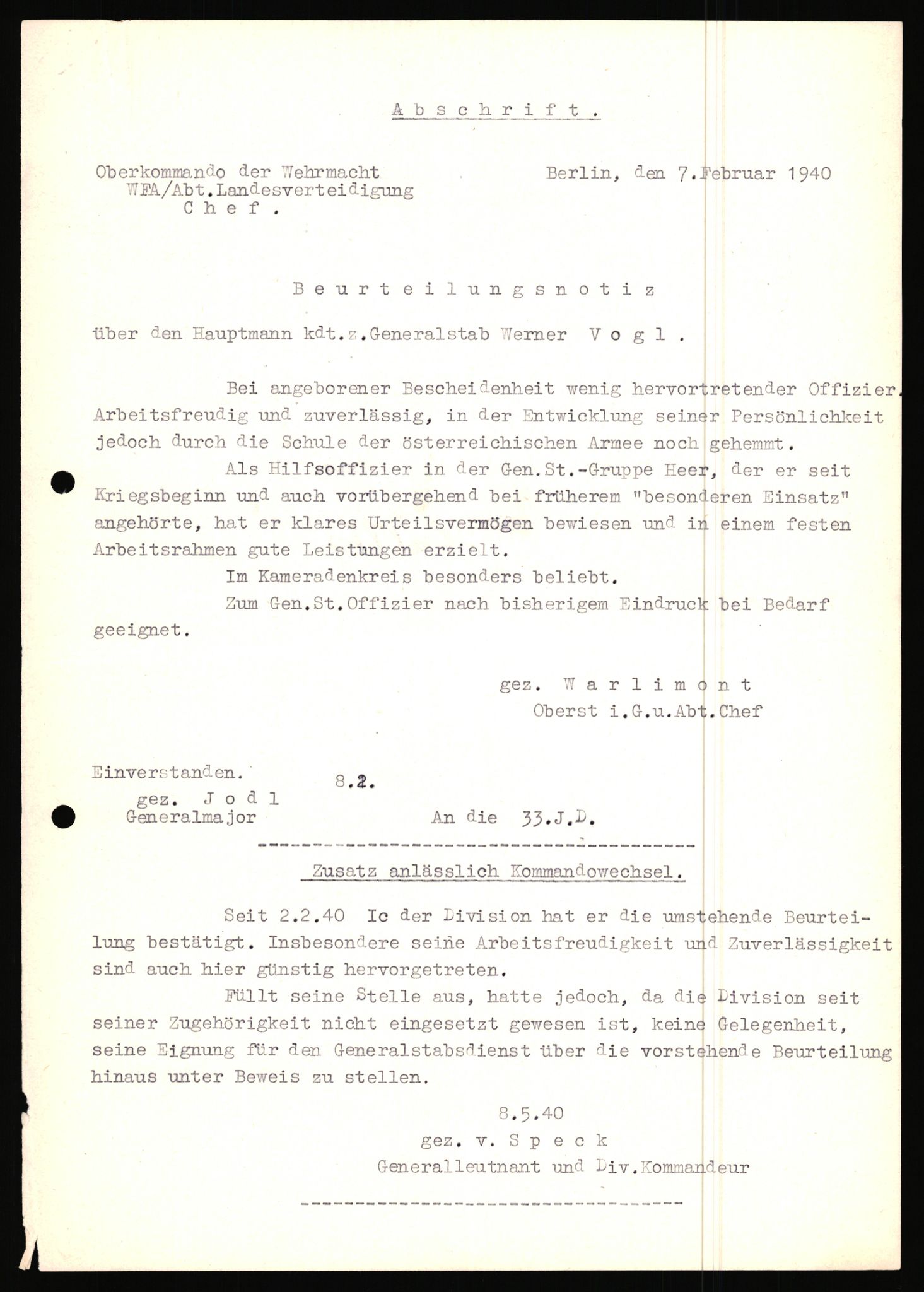 Forsvarets Overkommando. 2 kontor. Arkiv 11.4. Spredte tyske arkivsaker, AV/RA-RAFA-7031/D/Dar/Dara/L0019: Personalbøker og diverse, 1940-1945, p. 610