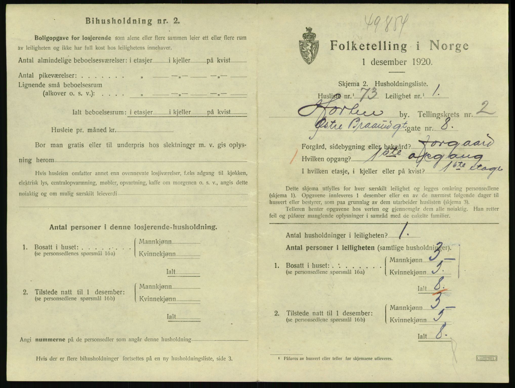 SAKO, 1920 census for Horten, 1920, p. 3603