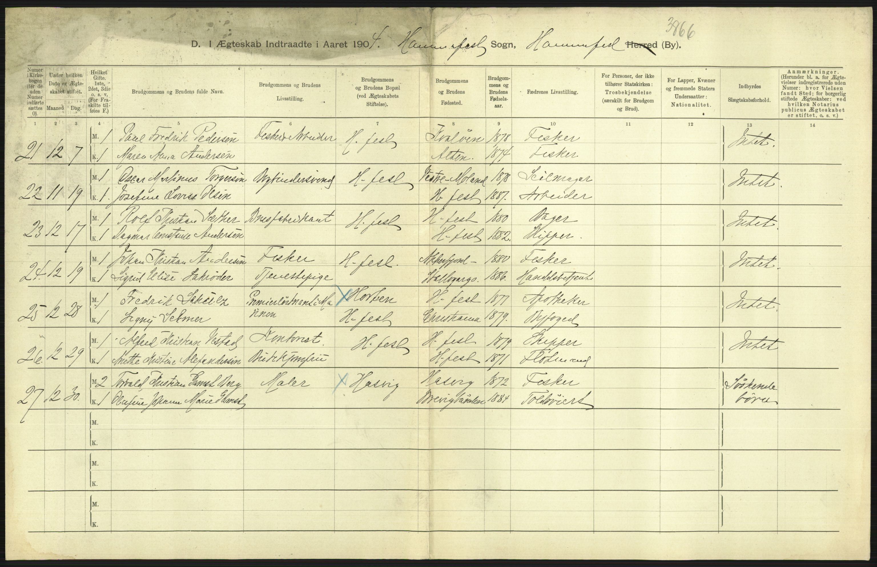 Statistisk sentralbyrå, Sosiodemografiske emner, Befolkning, RA/S-2228/D/Df/Dfa/Dfab/L0023: Finnmarkens amt: Fødte, gifte, døde, 1904, p. 205