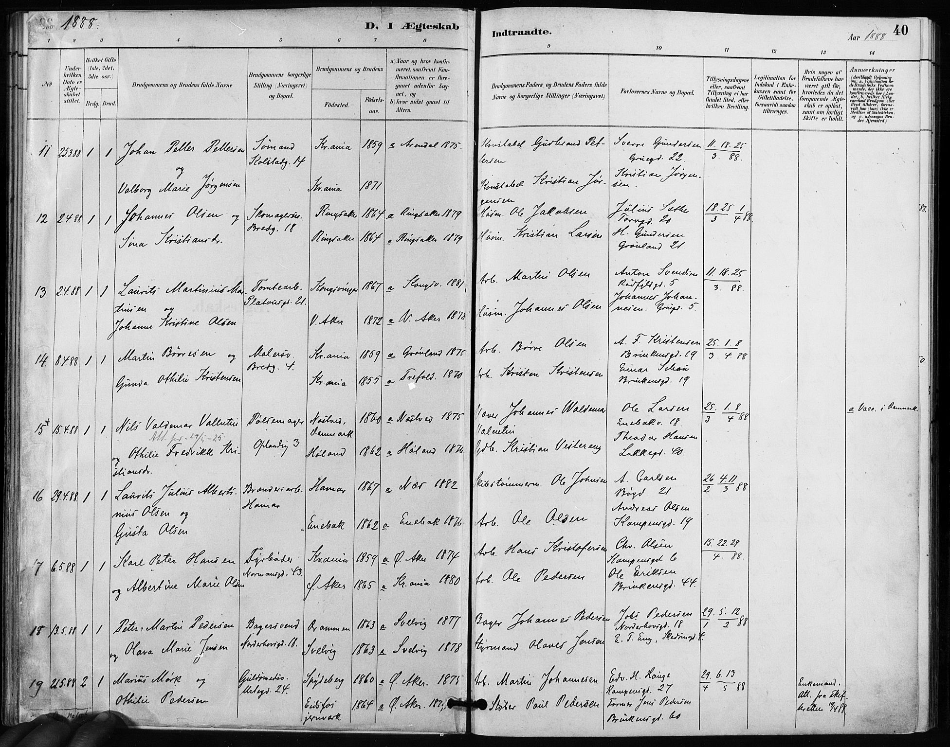 Kampen prestekontor Kirkebøker, AV/SAO-A-10853/F/Fa/L0004: Parish register (official) no. I 4, 1885-1892, p. 40