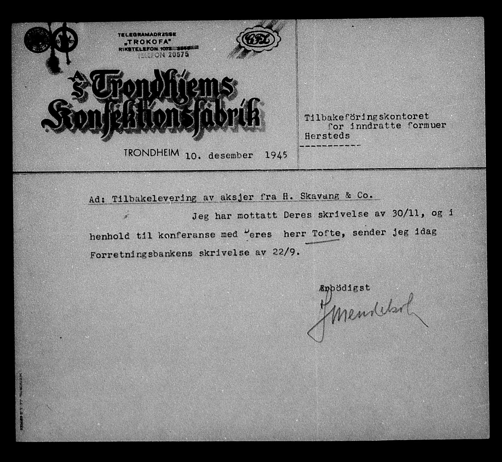 Justisdepartementet, Tilbakeføringskontoret for inndratte formuer, AV/RA-S-1564/H/Hc/Hca/L0909: --, 1945-1947, p. 98