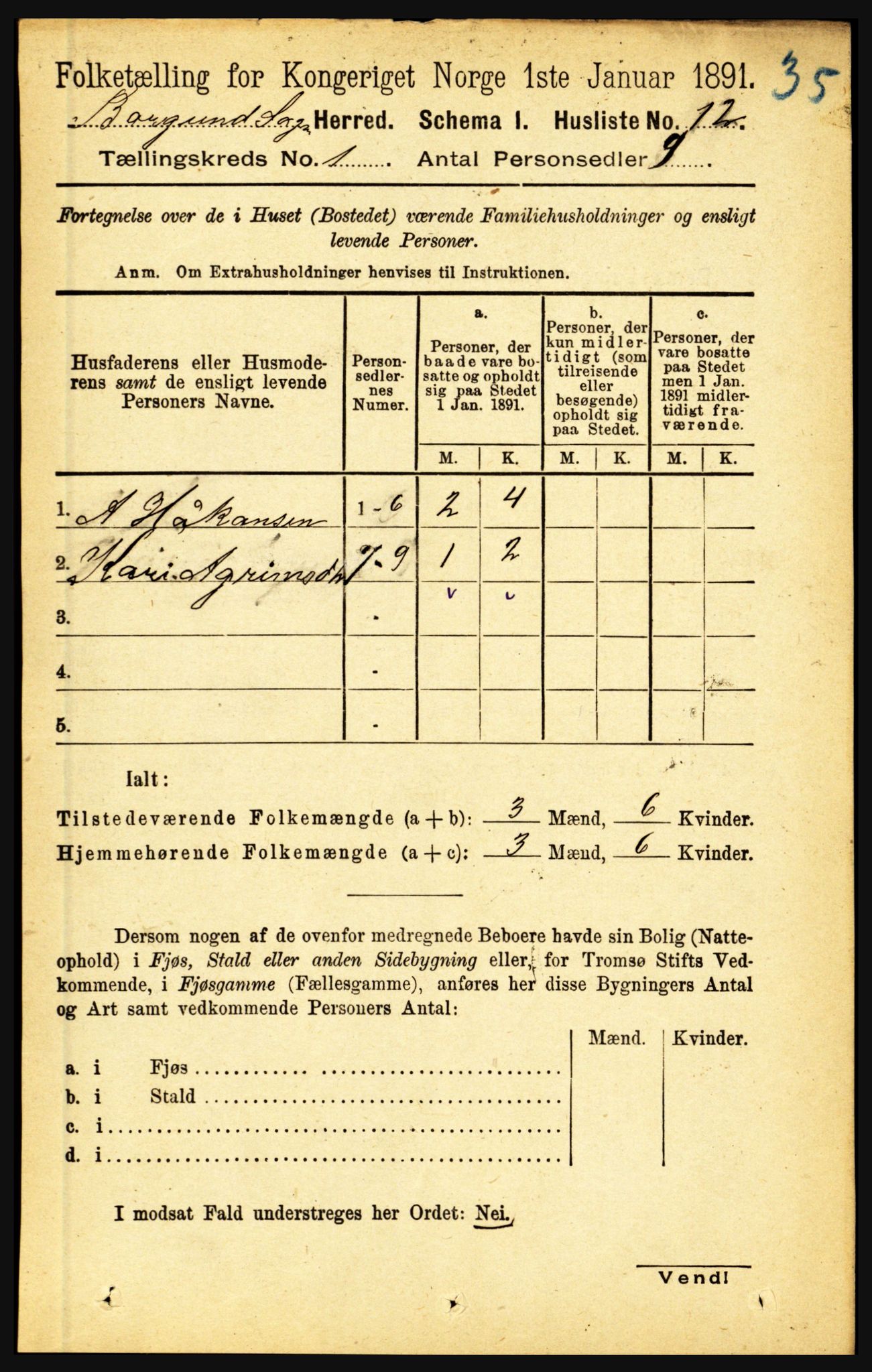 RA, 1891 census for 1423 Borgund, 1891, p. 25