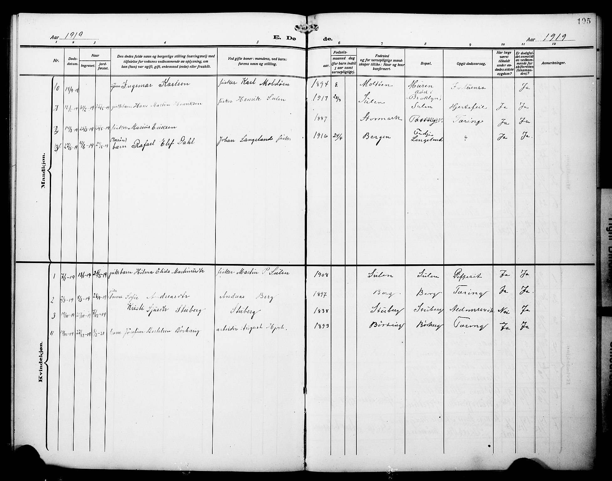 Lindås Sokneprestembete, SAB/A-76701/H/Hab: Parish register (copy) no. D 4, 1913-1928, p. 105