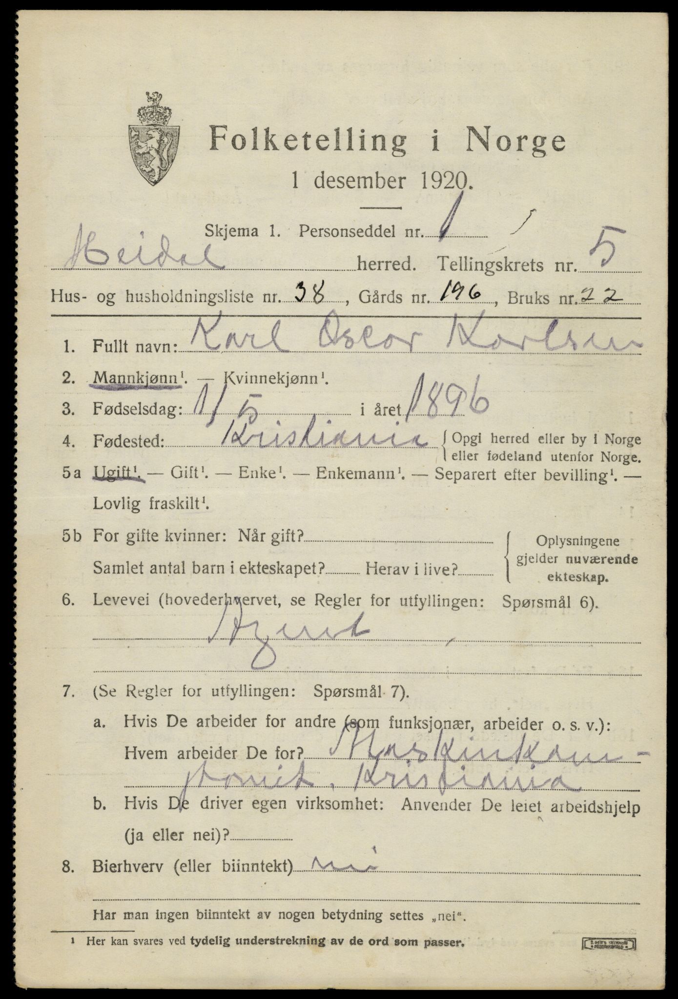 SAH, 1920 census for Heidal, 1920, p. 2788