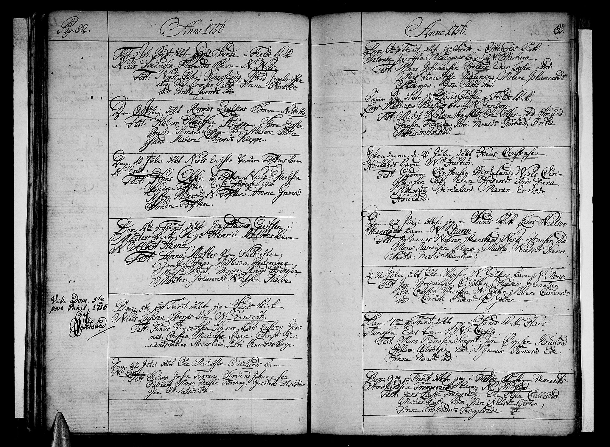 Sund sokneprestembete, AV/SAB-A-99930: Parish register (official) no. A 4, 1748-1769, p. 82-83