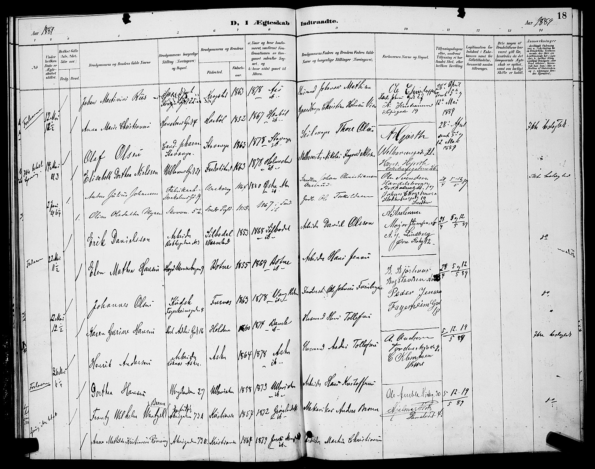 Trefoldighet prestekontor Kirkebøker, AV/SAO-A-10882/H/Ha/L0004: Banns register no. 4, 1888-1894, p. 18