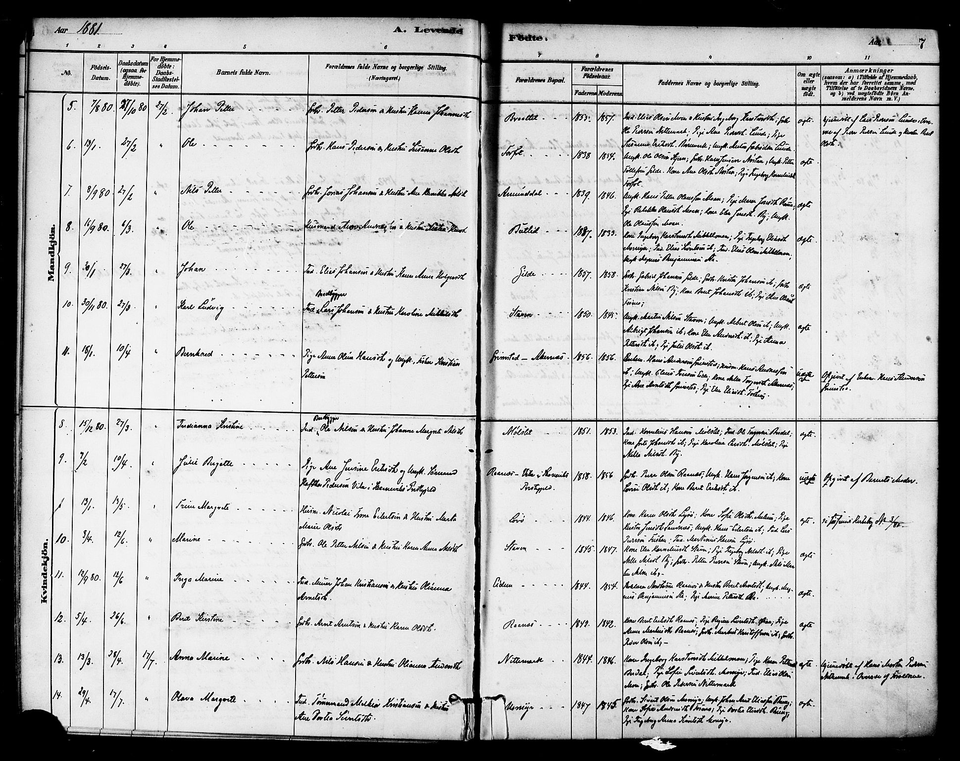 Ministerialprotokoller, klokkerbøker og fødselsregistre - Sør-Trøndelag, SAT/A-1456/655/L0680: Parish register (official) no. 655A09, 1880-1894, p. 7