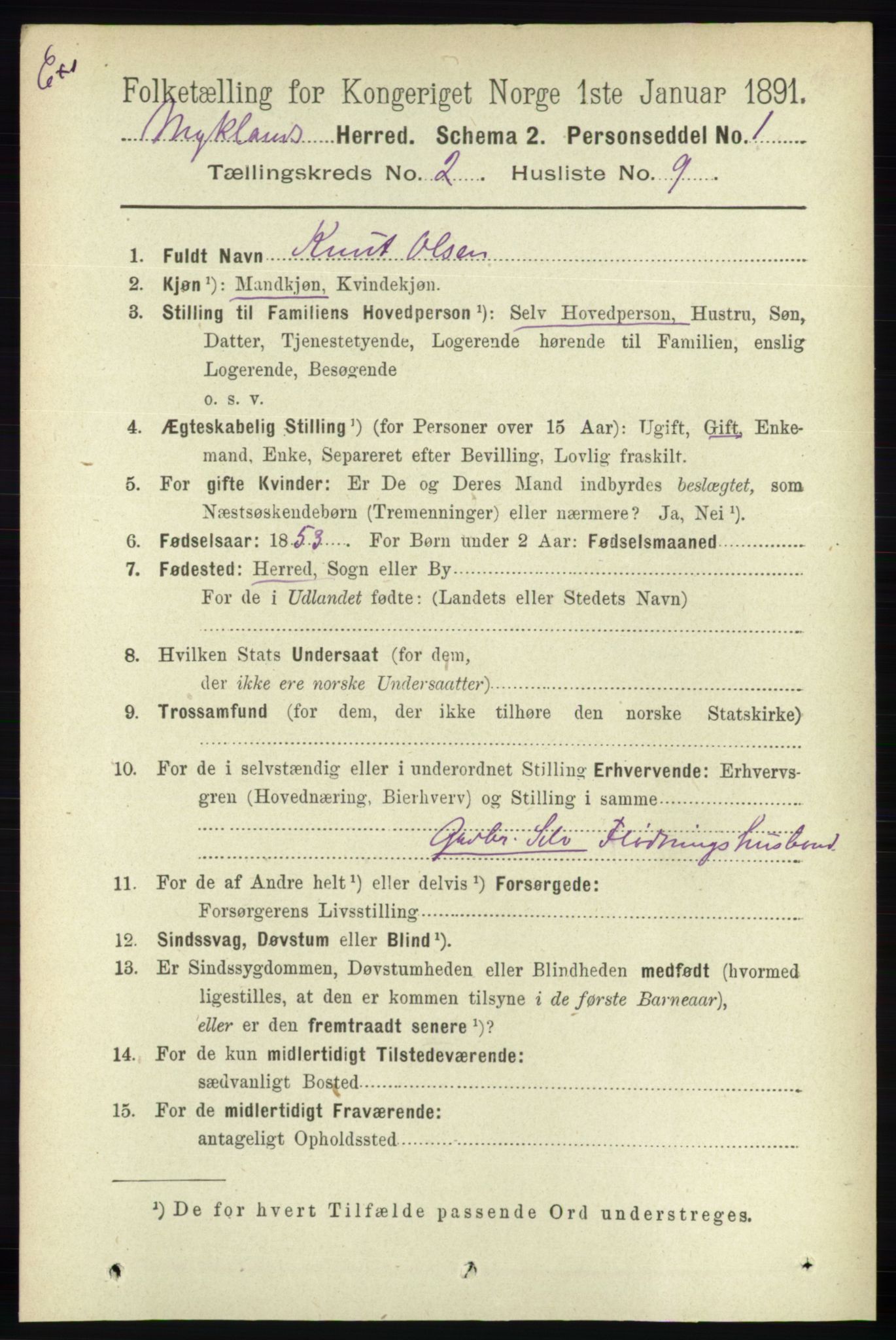 RA, Census 1891 for Nedenes amt: Gjenparter av personsedler for beslektede ektefeller, menn, 1891, p. 401