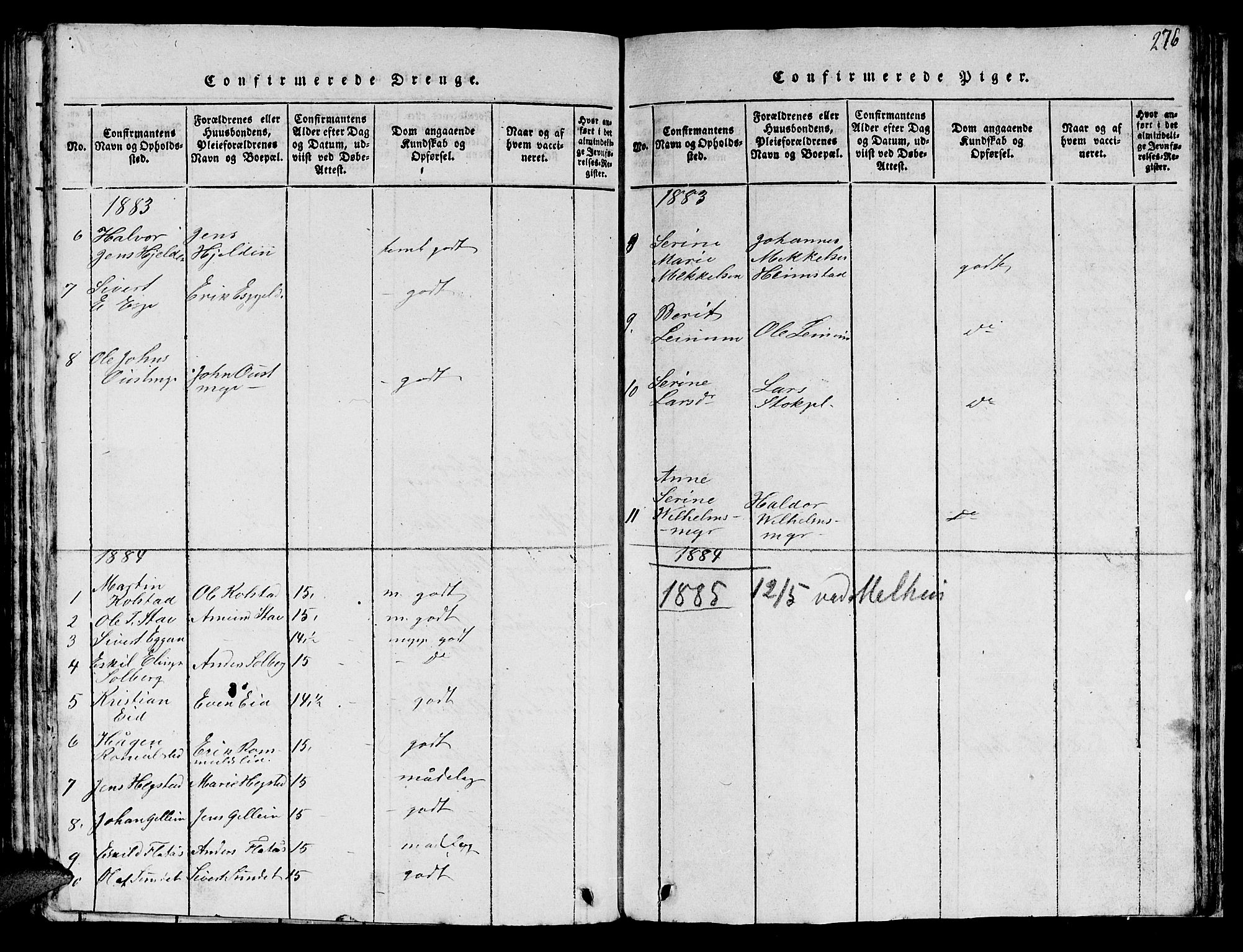 Ministerialprotokoller, klokkerbøker og fødselsregistre - Sør-Trøndelag, SAT/A-1456/613/L0393: Parish register (copy) no. 613C01, 1816-1886, p. 276