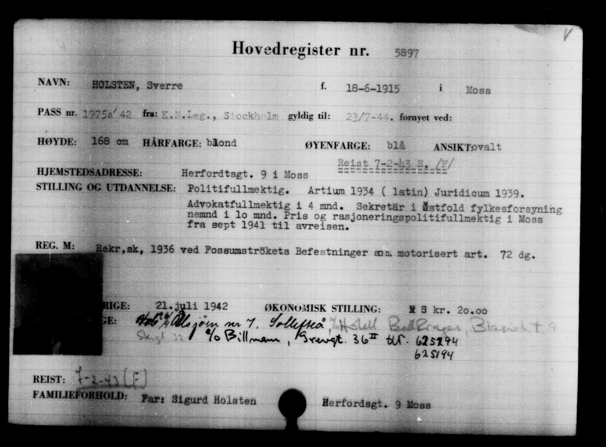 Utenriksstasjonene, Legasjonen i Stockholm, Flyktningkontoret, AV/RA-S-6753/V/Va/L0004: Kjesäterkartoteket, flyktninger med registreringsnr. 3496-6610, 1940-1945, p. 2794