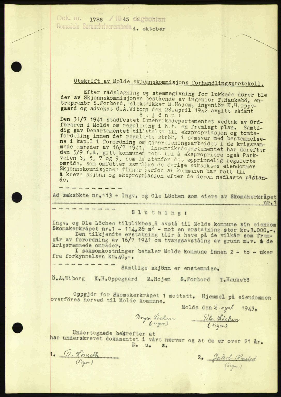 Romsdal sorenskriveri, SAT/A-4149/1/2/2C: Mortgage book no. A15, 1943-1944, Diary no: : 1786/1943