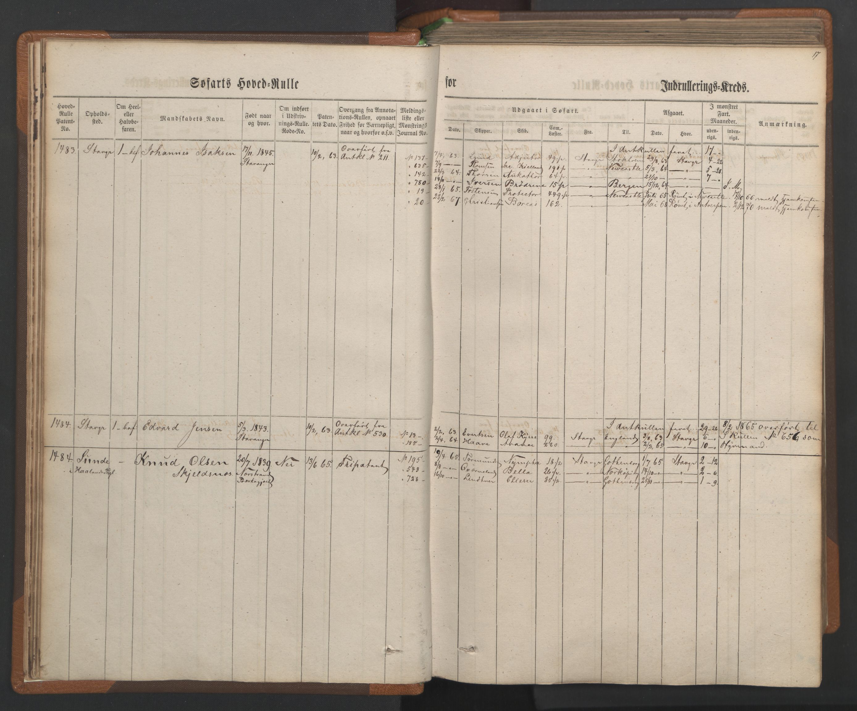 Stavanger sjømannskontor, SAST/A-102006/F/Fb/Fbb/L0003: Sjøfartshovedrulle, patentnr. 1451-2270, 1863, p. 22