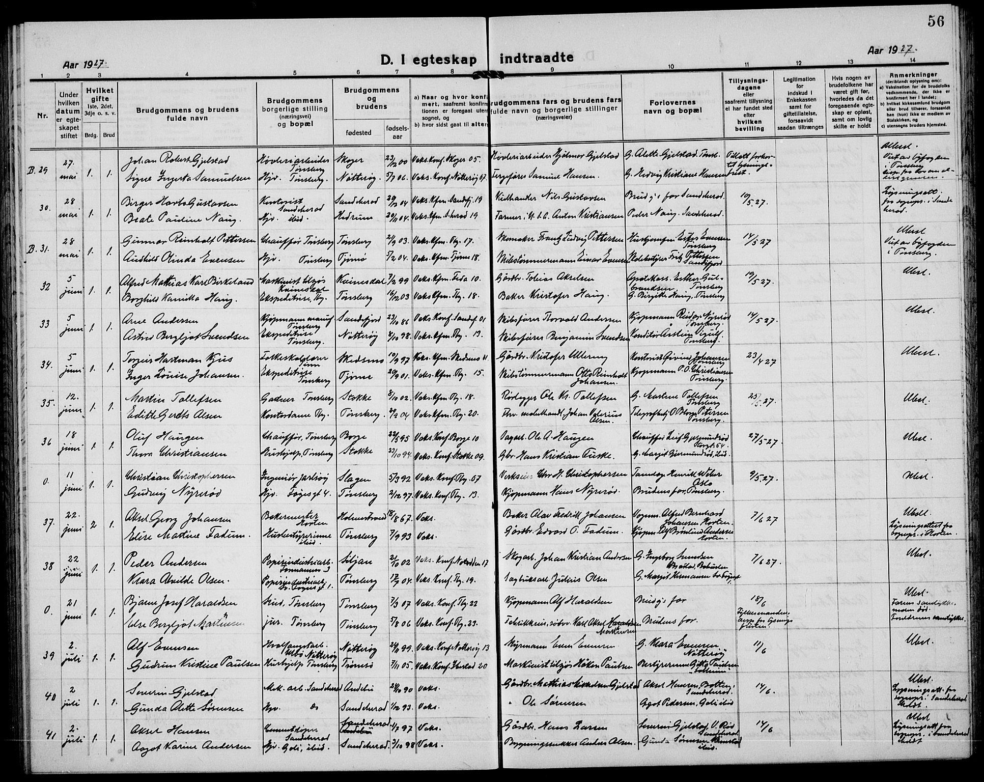 Tønsberg kirkebøker, SAKO/A-330/G/Ga/L0016: Parish register (copy) no. 16, 1920-1933, p. 56