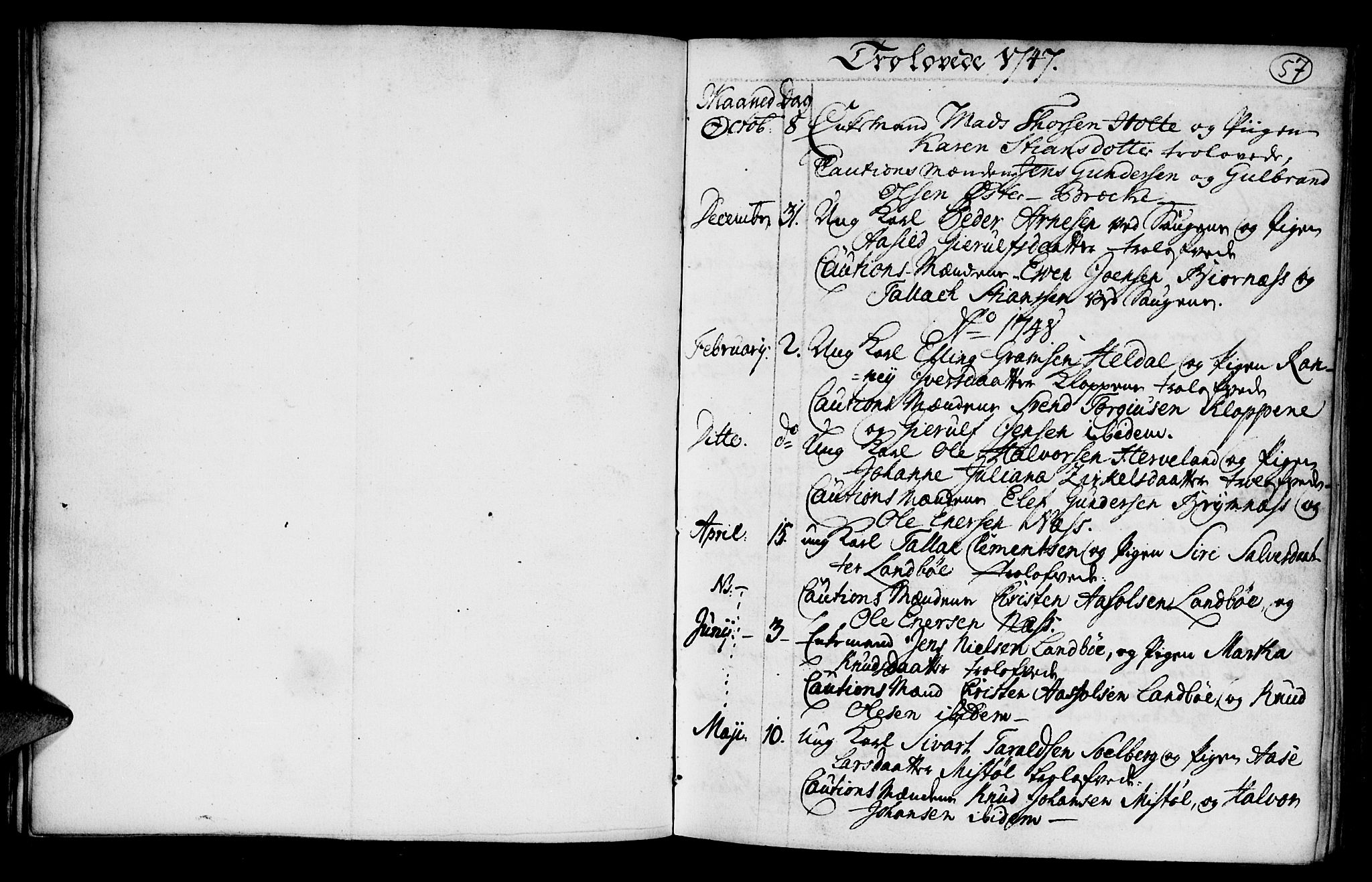 Austre Moland sokneprestkontor, SAK/1111-0001/F/Fa/Faa/L0001: Parish register (official) no. A 1, 1747-1764, p. 57