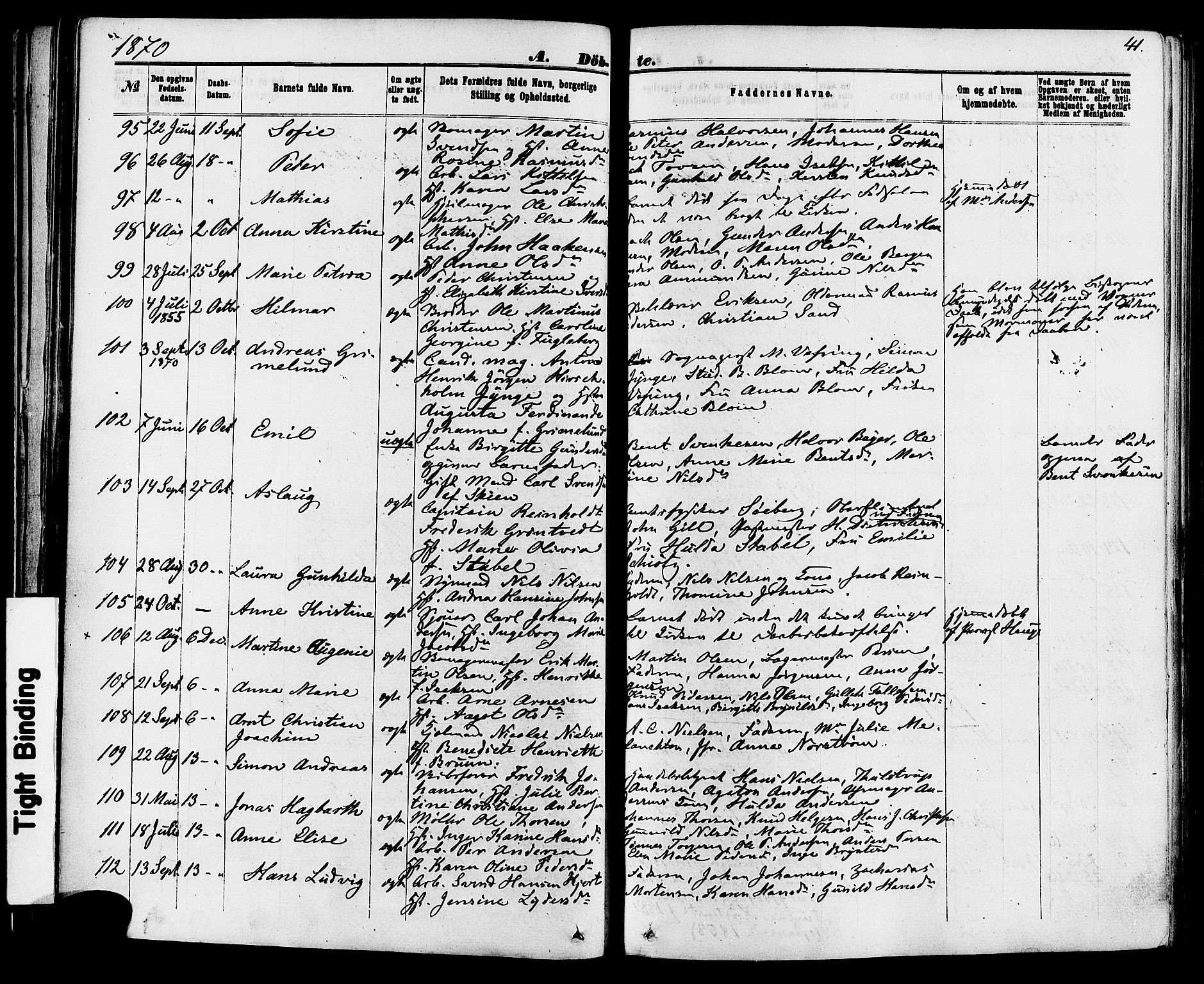 Skien kirkebøker, SAKO/A-302/F/Fa/L0008: Parish register (official) no. 8, 1866-1877, p. 41