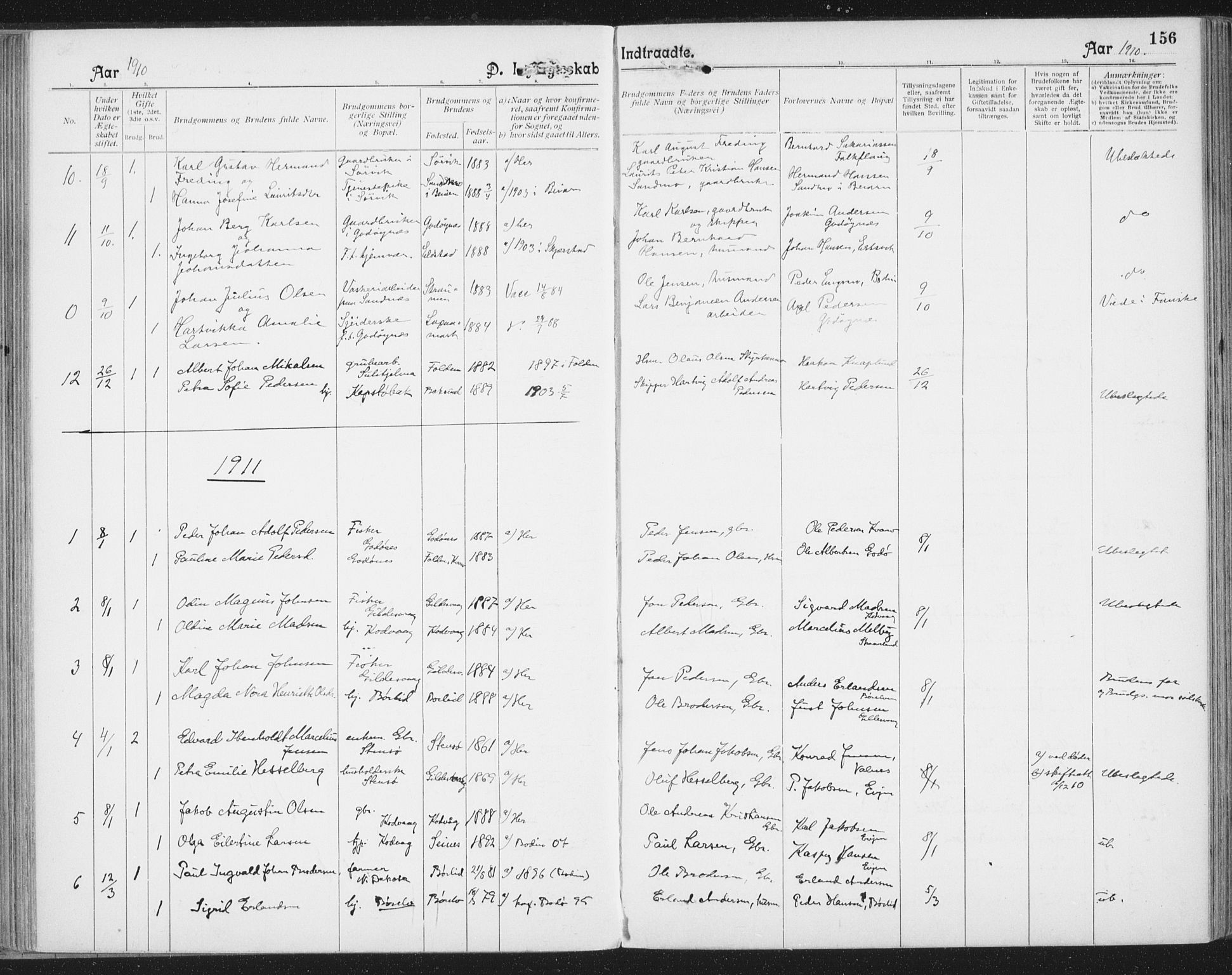 Ministerialprotokoller, klokkerbøker og fødselsregistre - Nordland, AV/SAT-A-1459/804/L0081: Parish register (official) no. 804A02, 1901-1915, p. 156